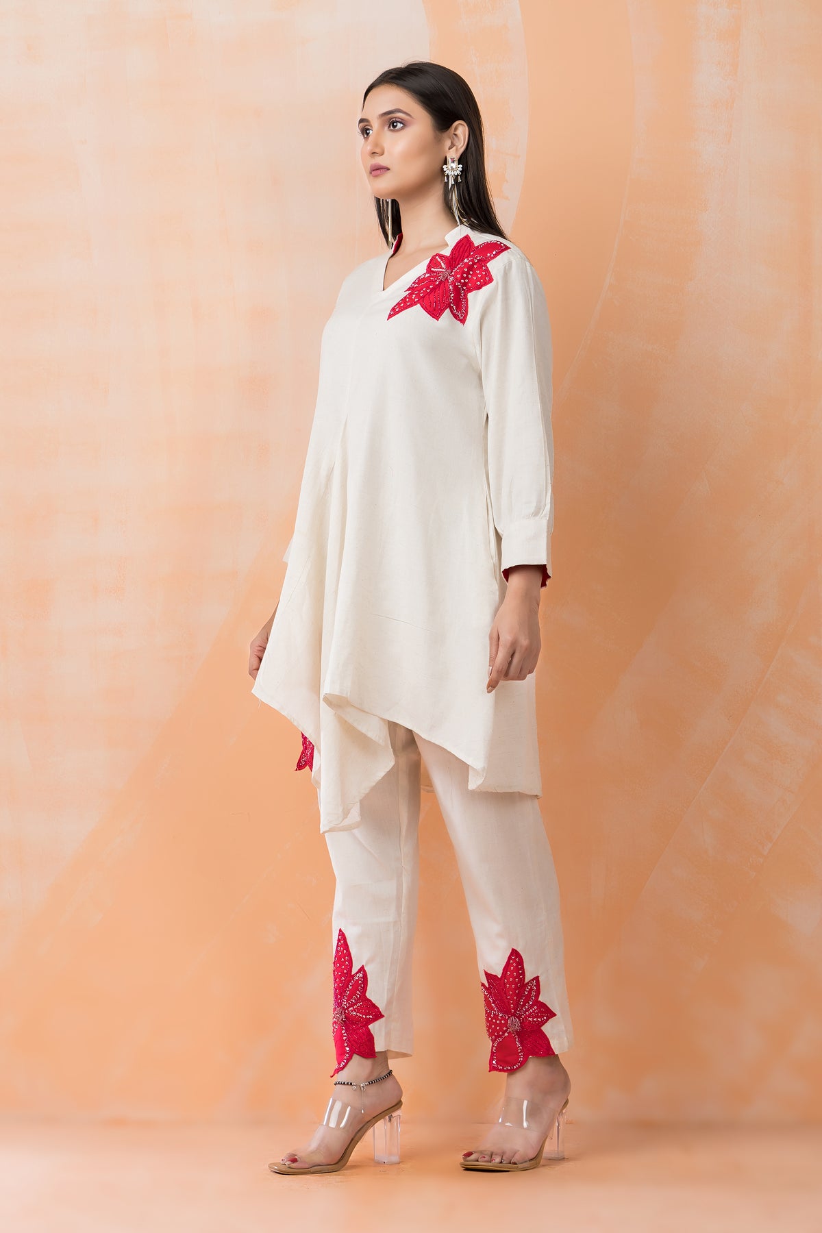 Cotton Kurti-Pant Set with Flower Buta