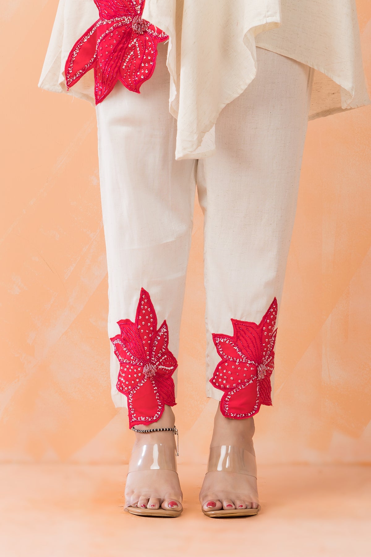 Cotton Kurti-Pant Set with Flower Buta