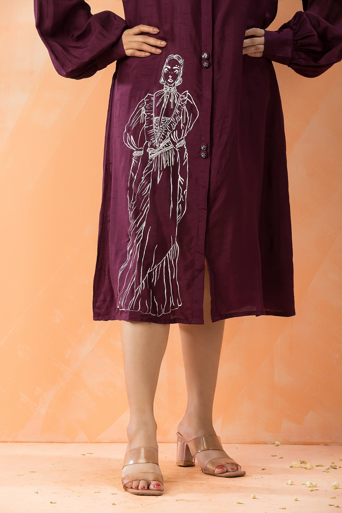 Hand-painted Knee length Silk Dress