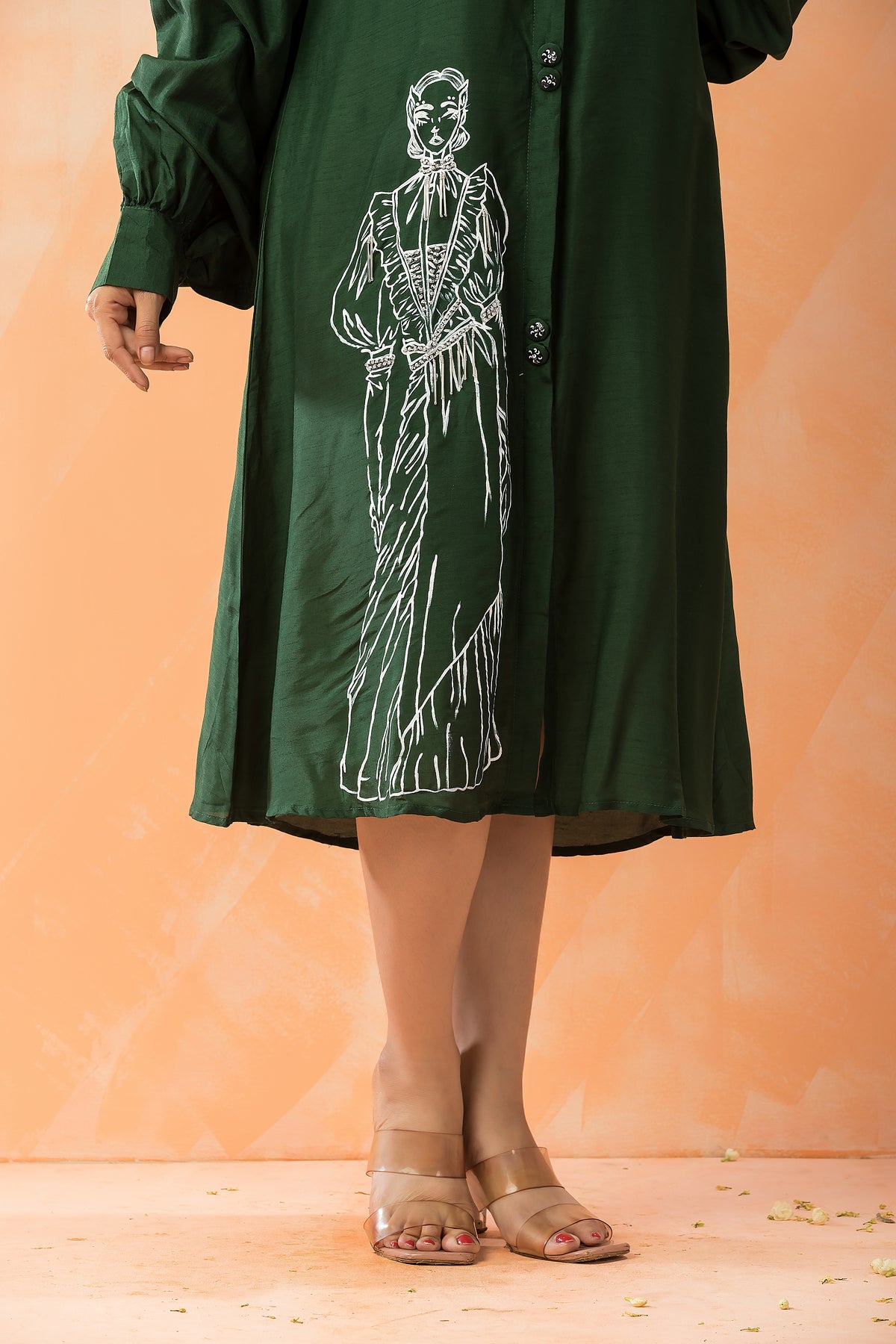 Hand-painted Knee length Silk Dress