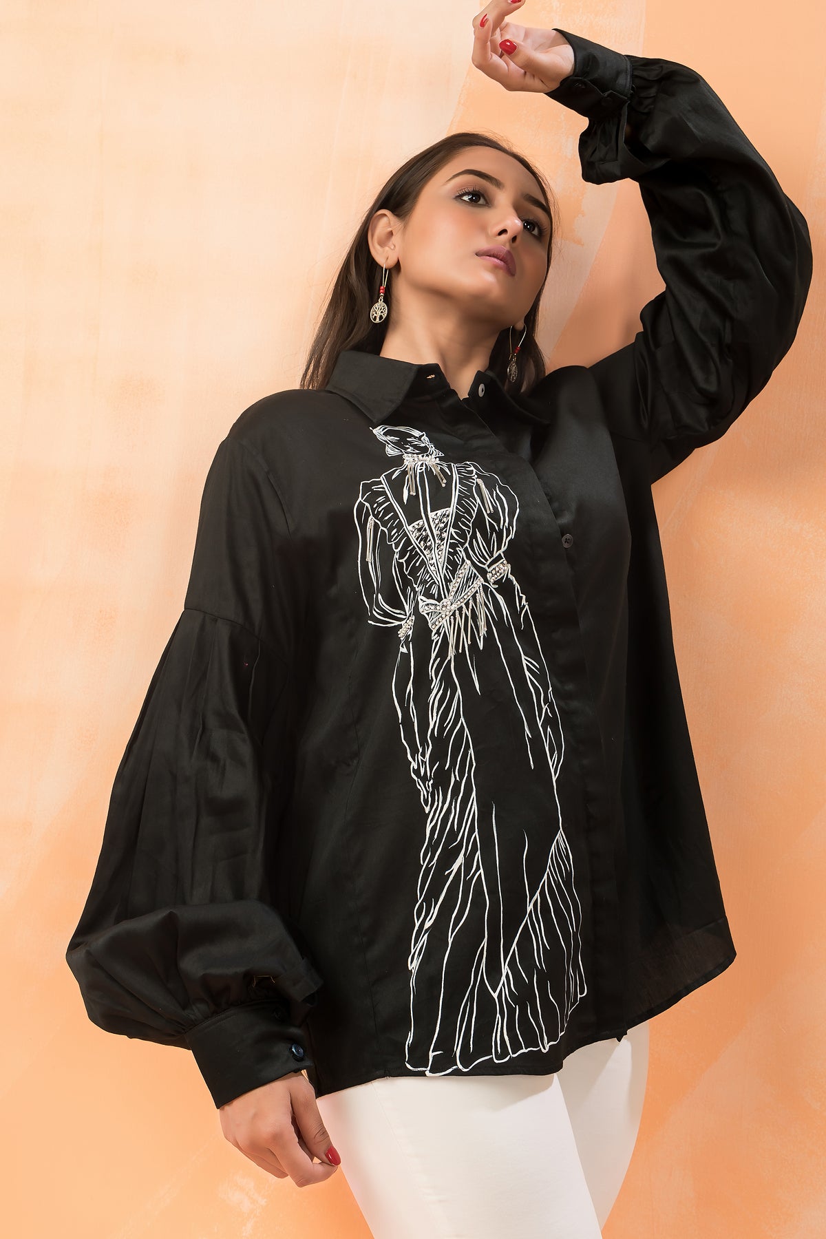 Sacred Suta Embroidered Shirt Collar Top