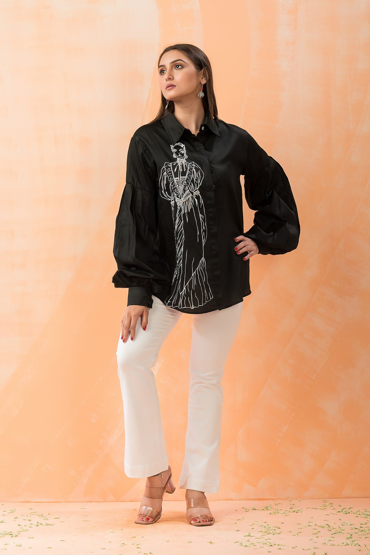 Sacred Suta Embroidered Shirt Collar Top