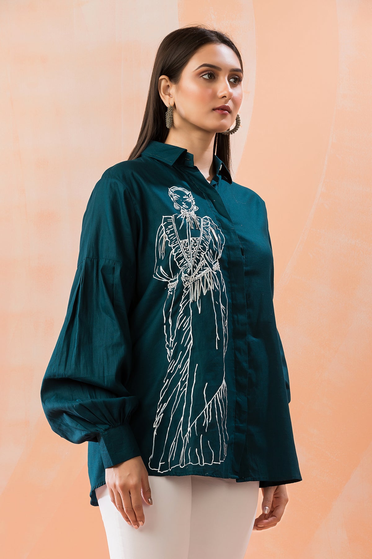 Sacred Suta Embroidered Shirt Collar Top