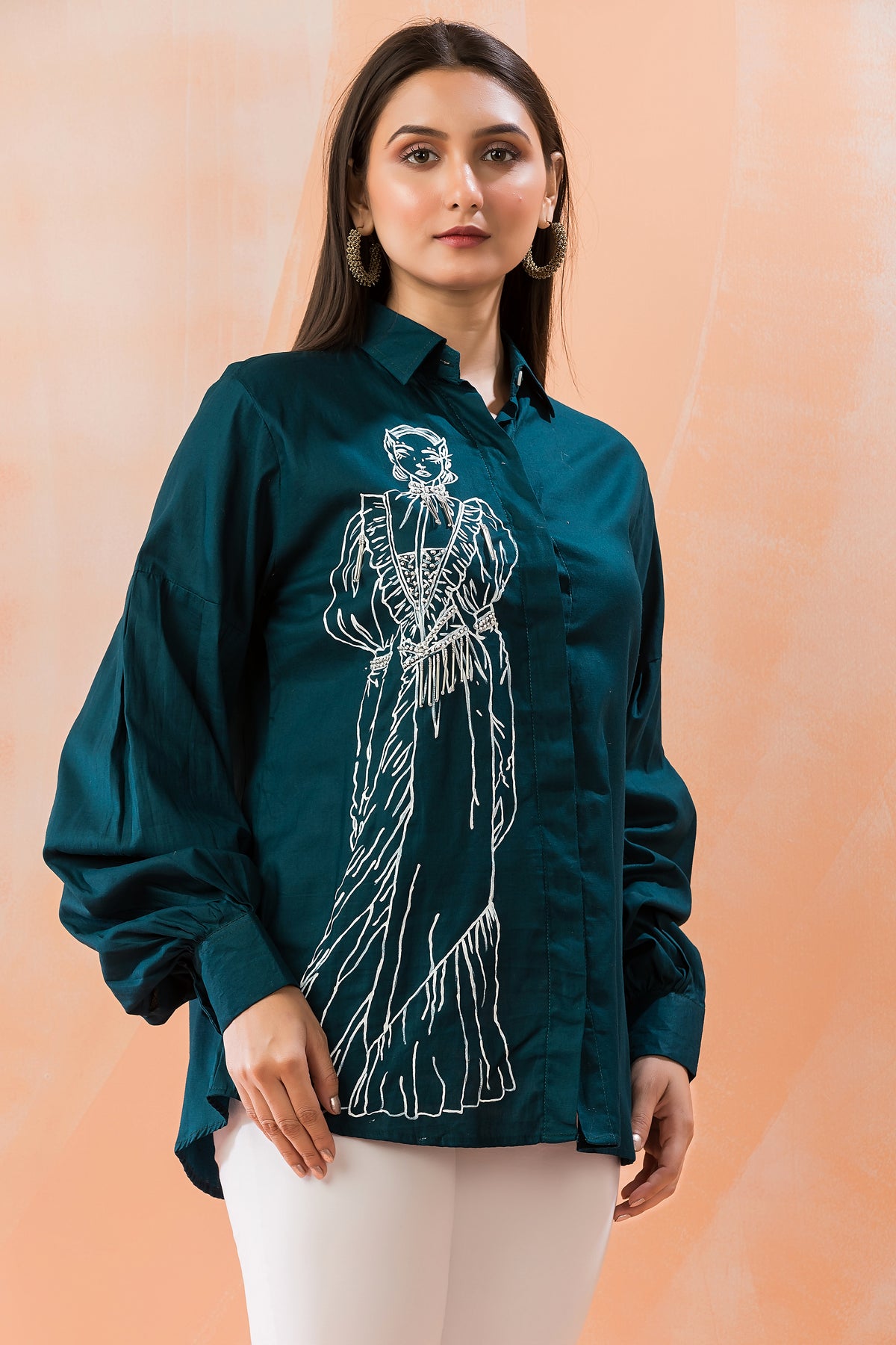 Sacred Suta Embroidered Shirt Collar Top