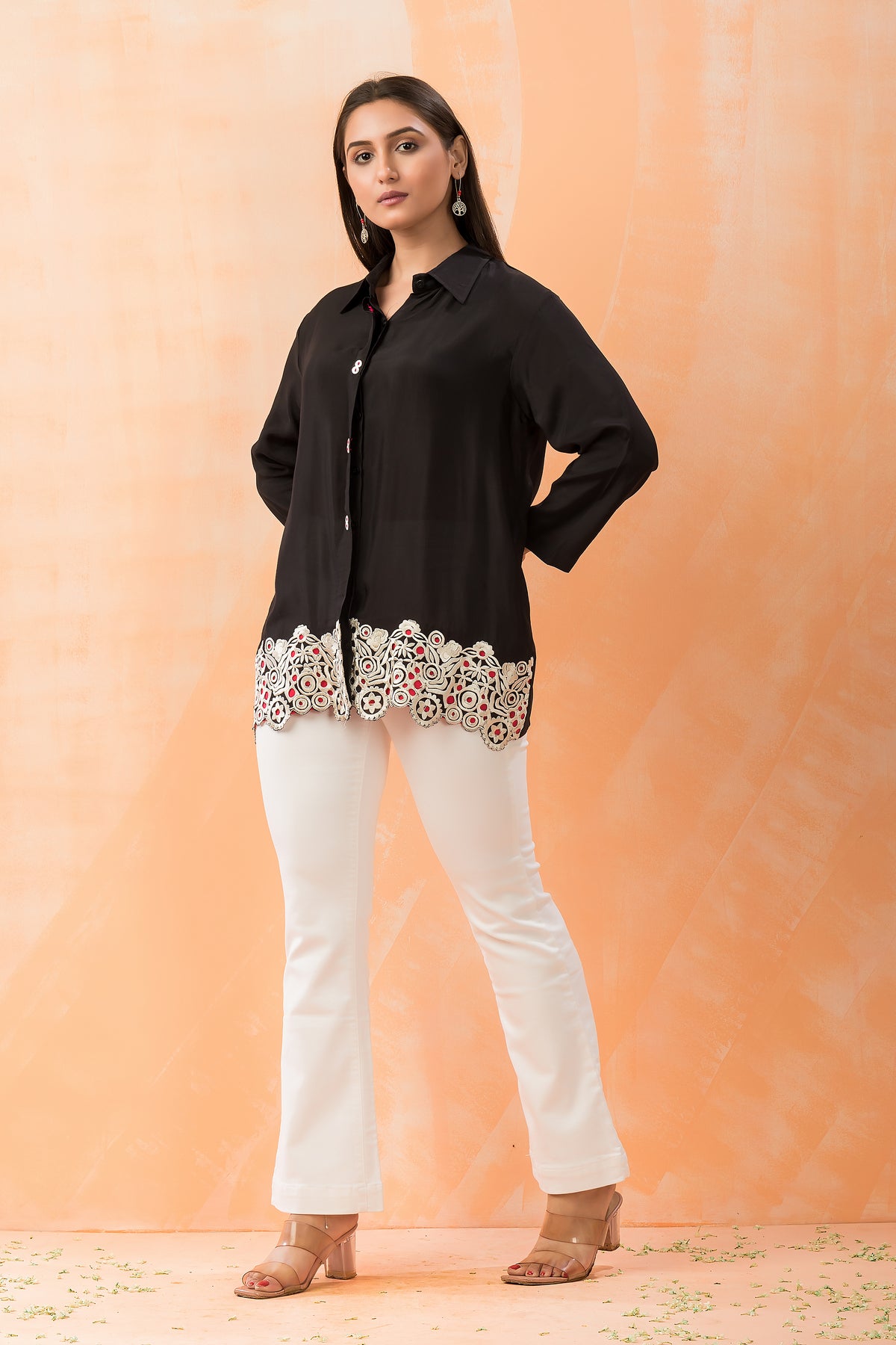 Sacred Suta Embroidered Shirt Collar Top