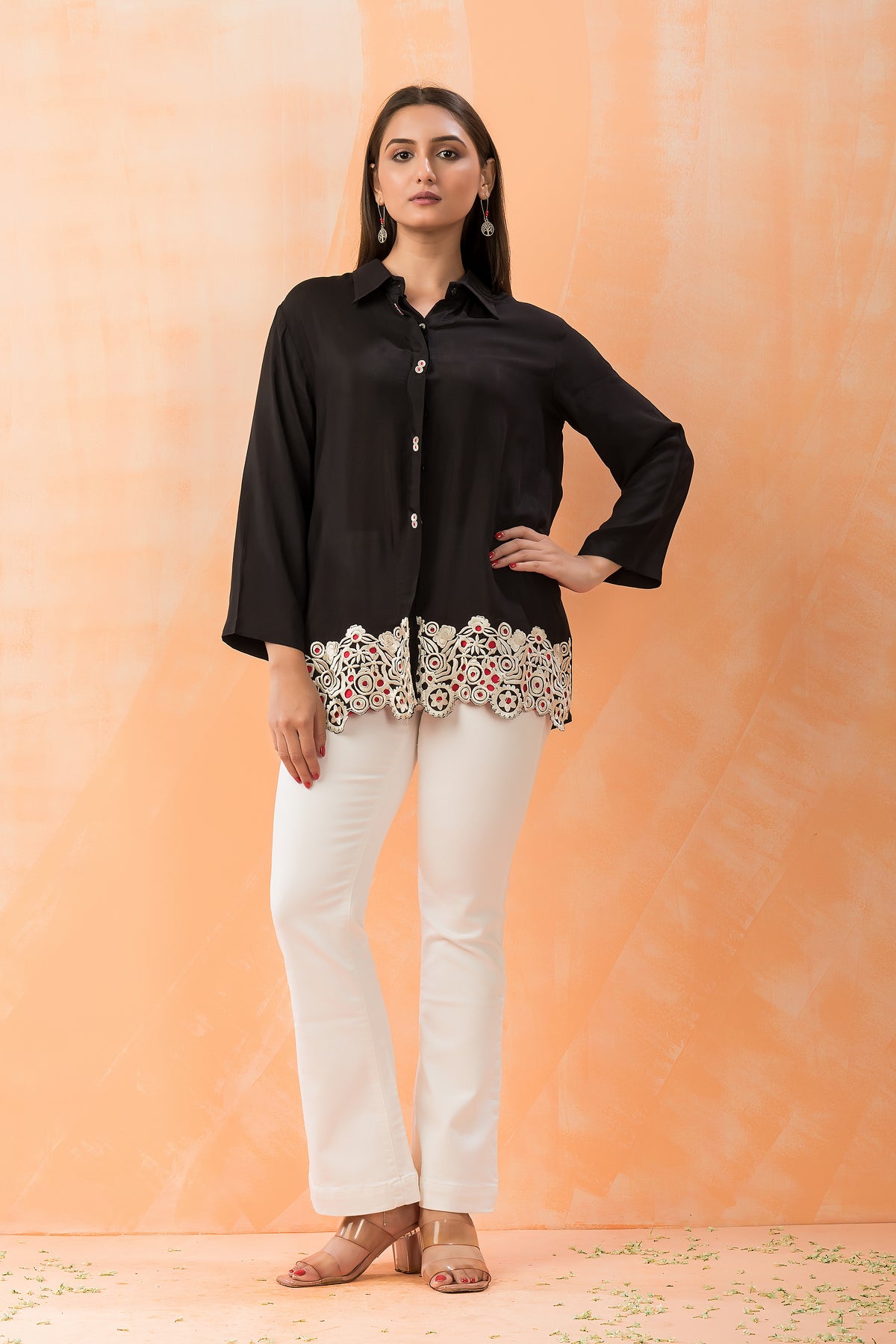 Sacred Suta Embroidered Shirt Collar Top