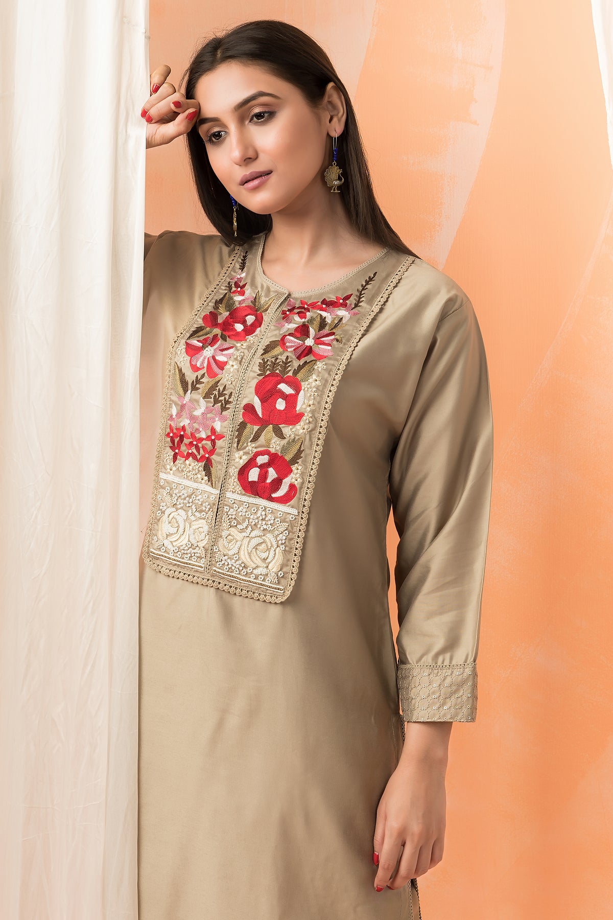 Embroidered Silk Kurta-PantSet