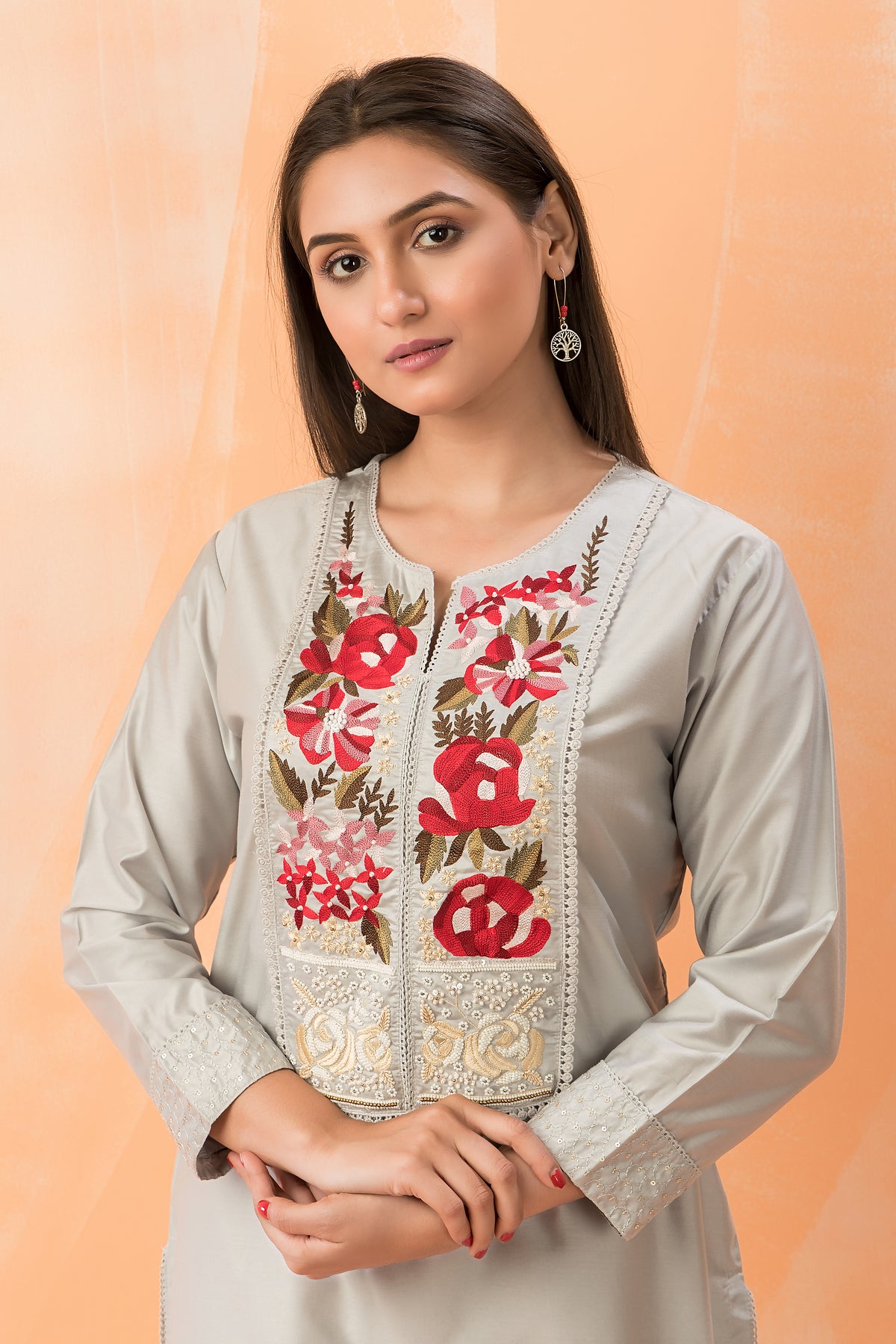 Embroidered Silk Kurta-PantSet