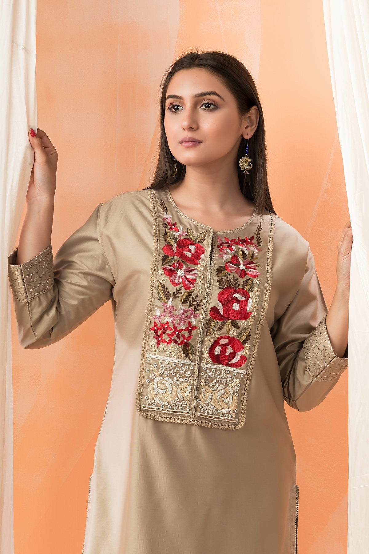 Embroidered Silk Kurta-PantSet