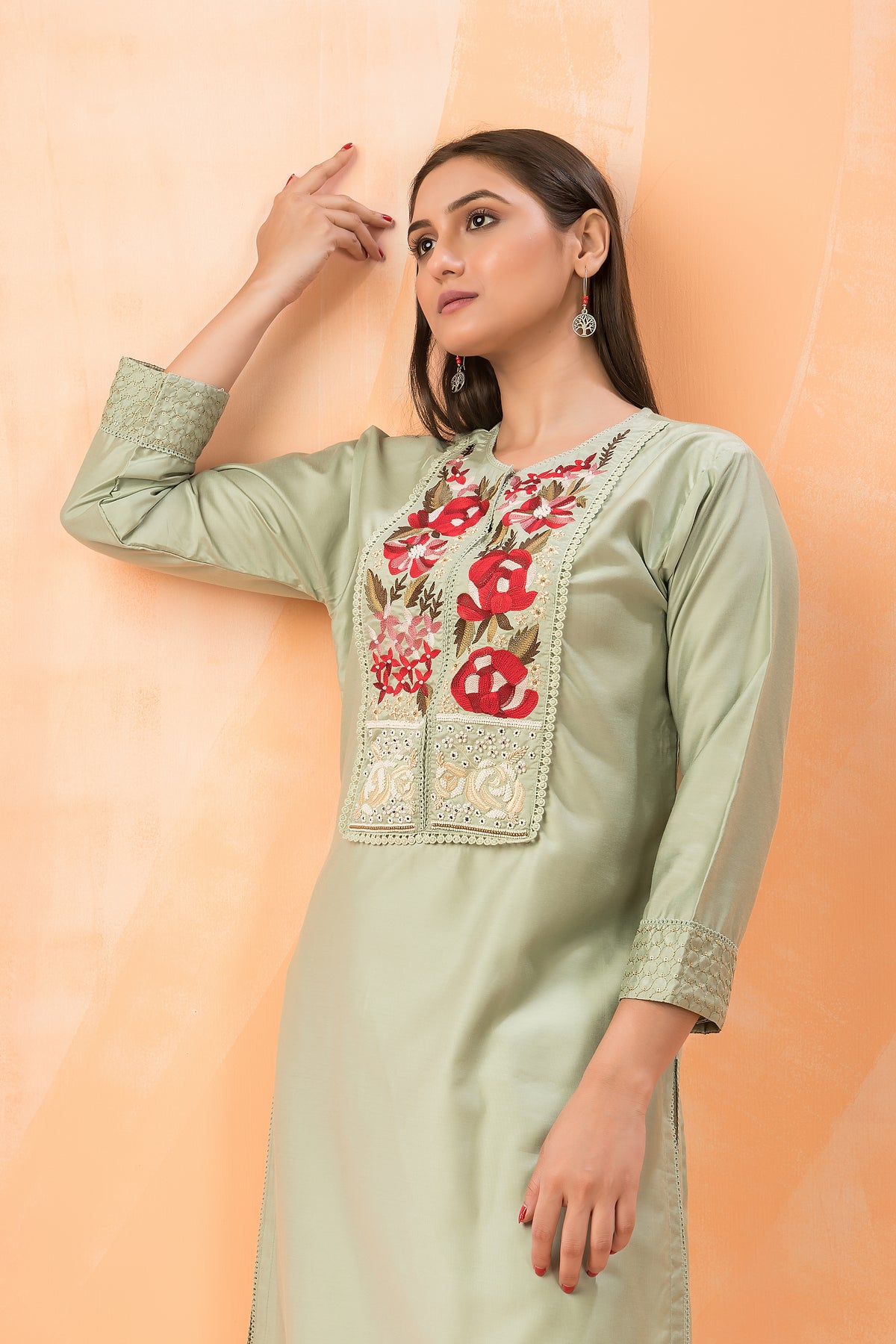 Embroidered Silk Kurta-PantSet