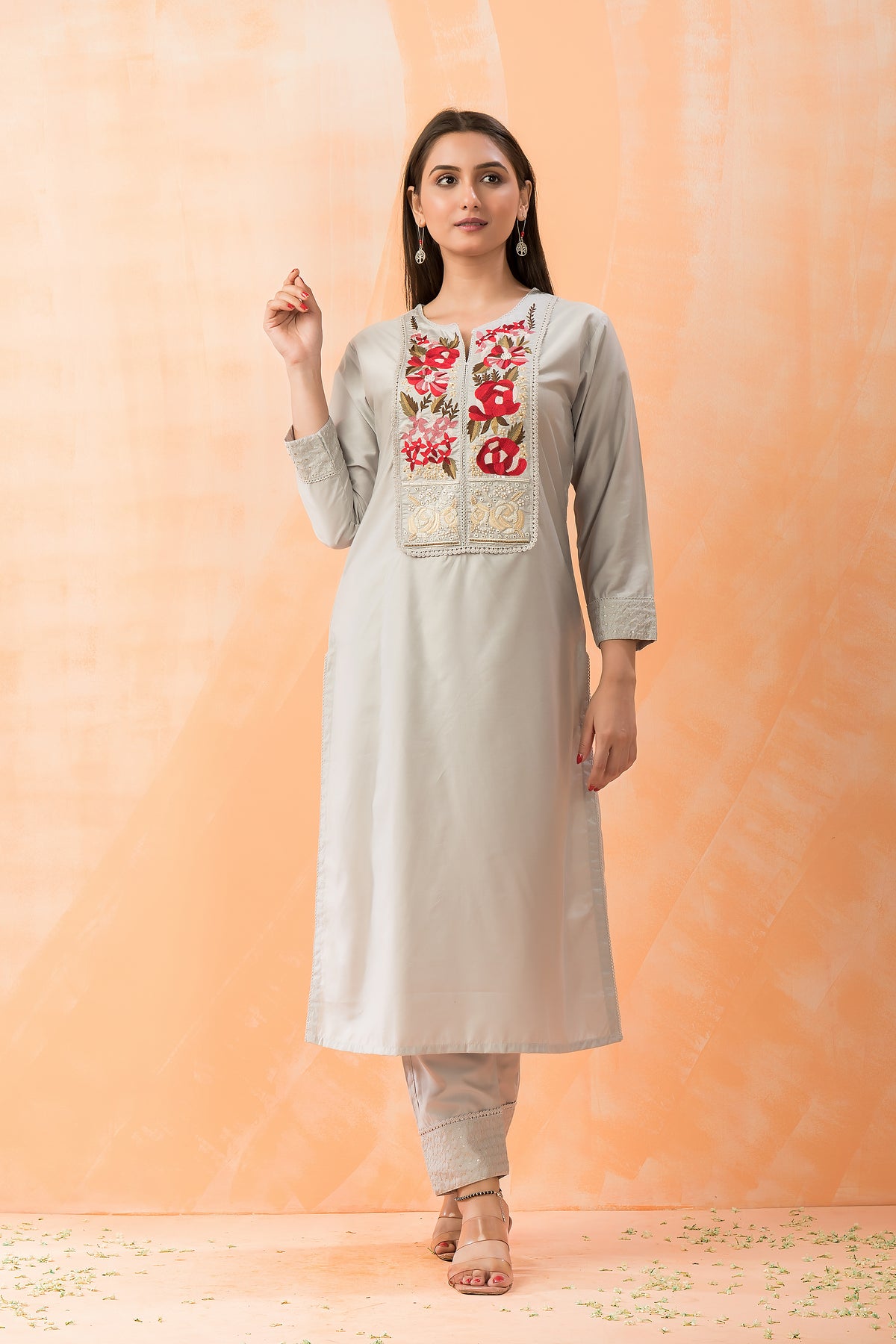 Embroidered Silk Kurta-PantSet