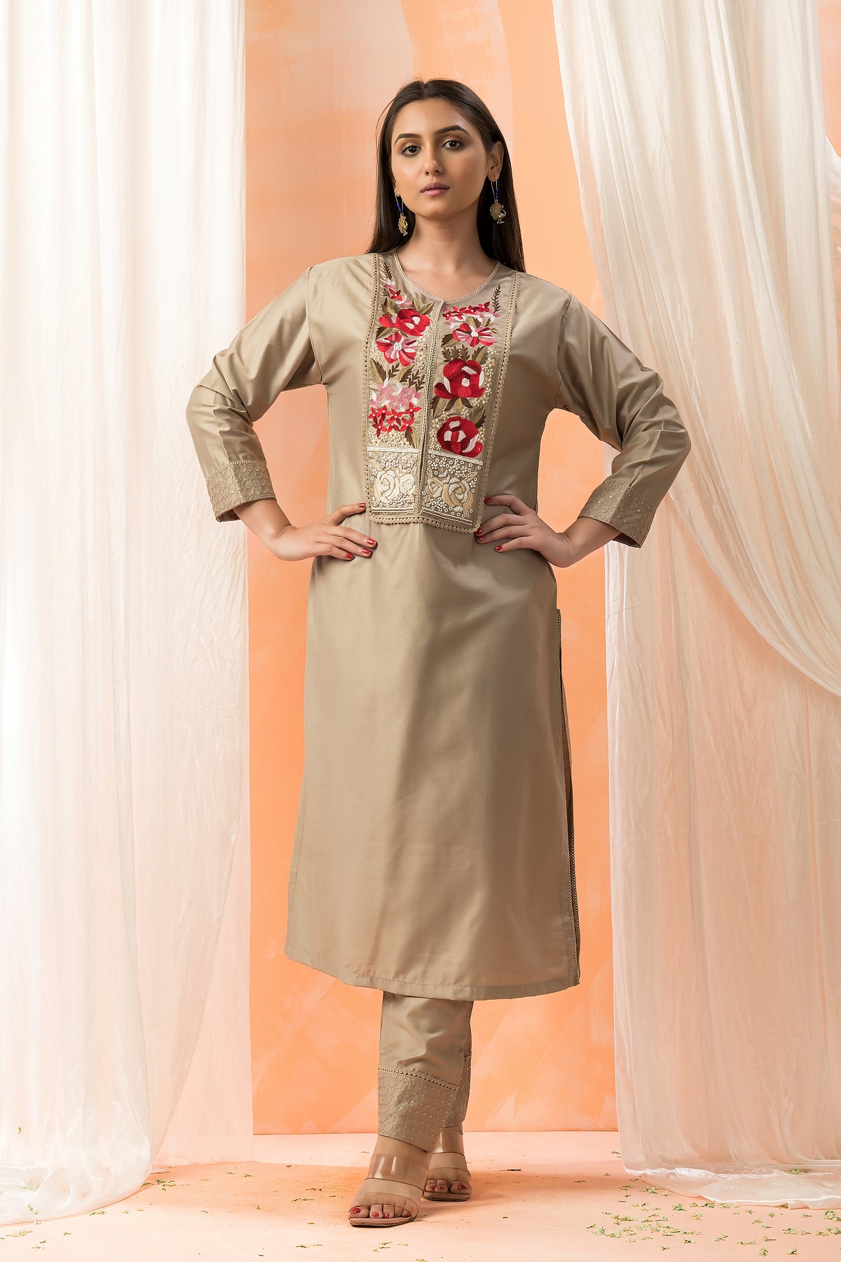 Embroidered Silk Kurta-PantSet