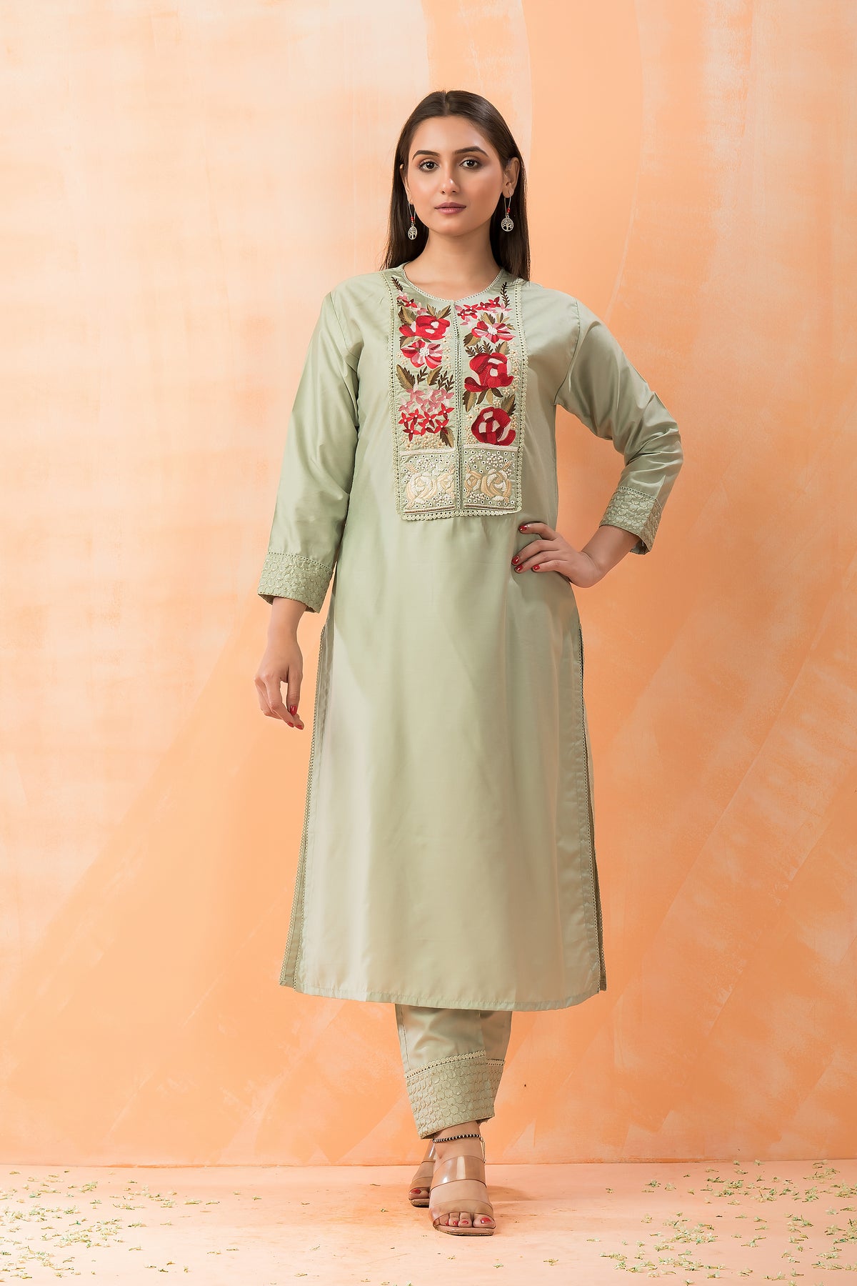 Embroidered Silk Kurta-PantSet