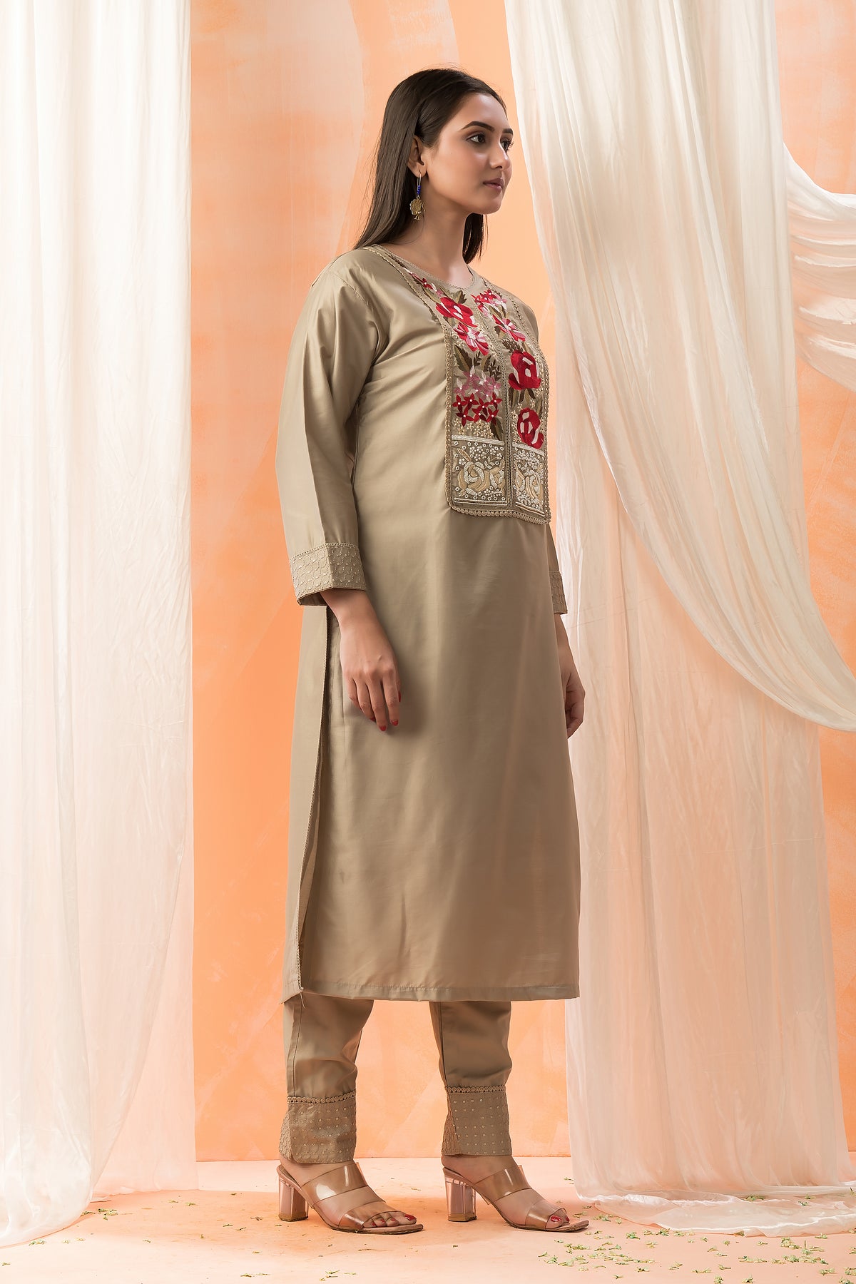 Embroidered Silk Kurta-PantSet