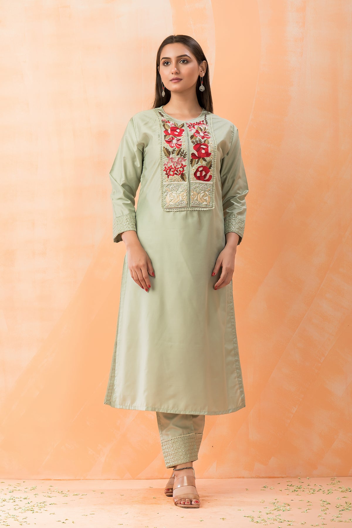 Embroidered Silk Kurta-PantSet