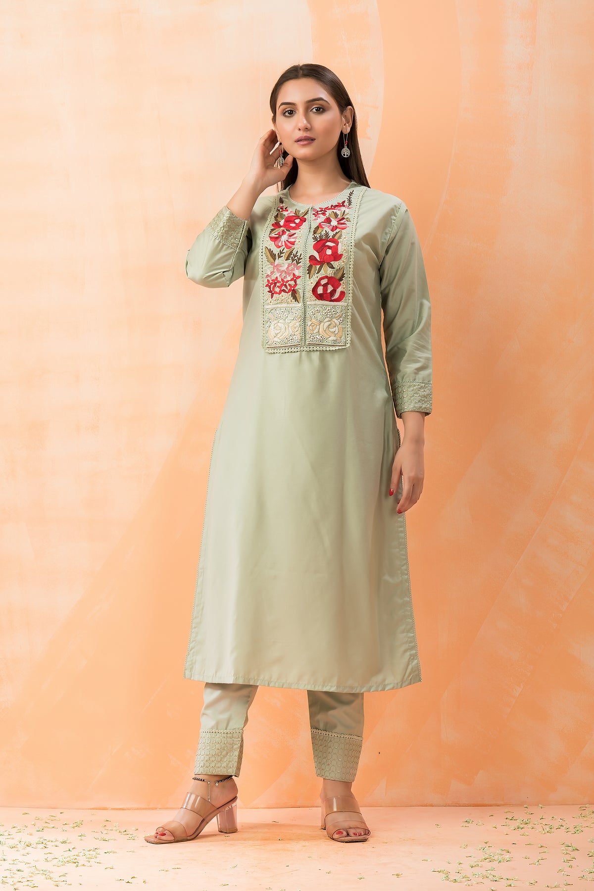 Embroidered Silk Kurta-PantSet