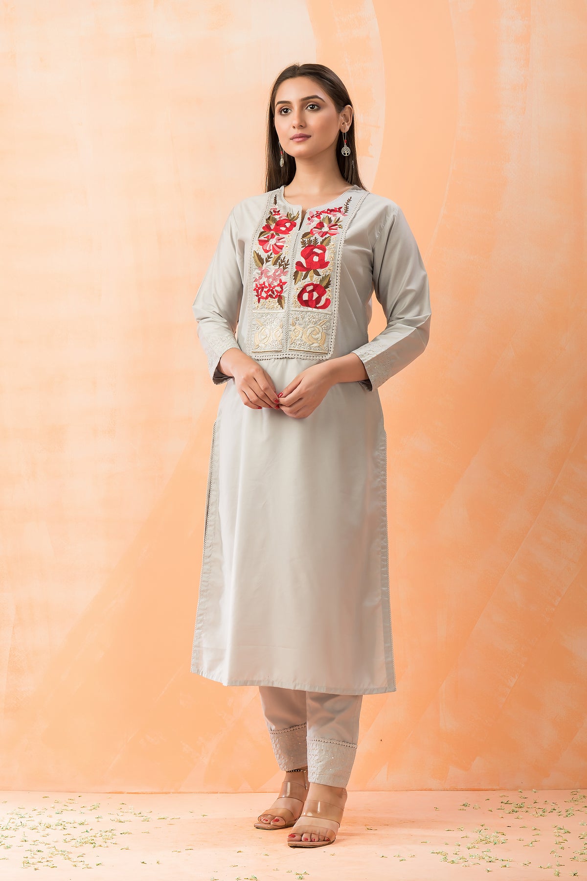 Embroidered Silk Kurta-PantSet