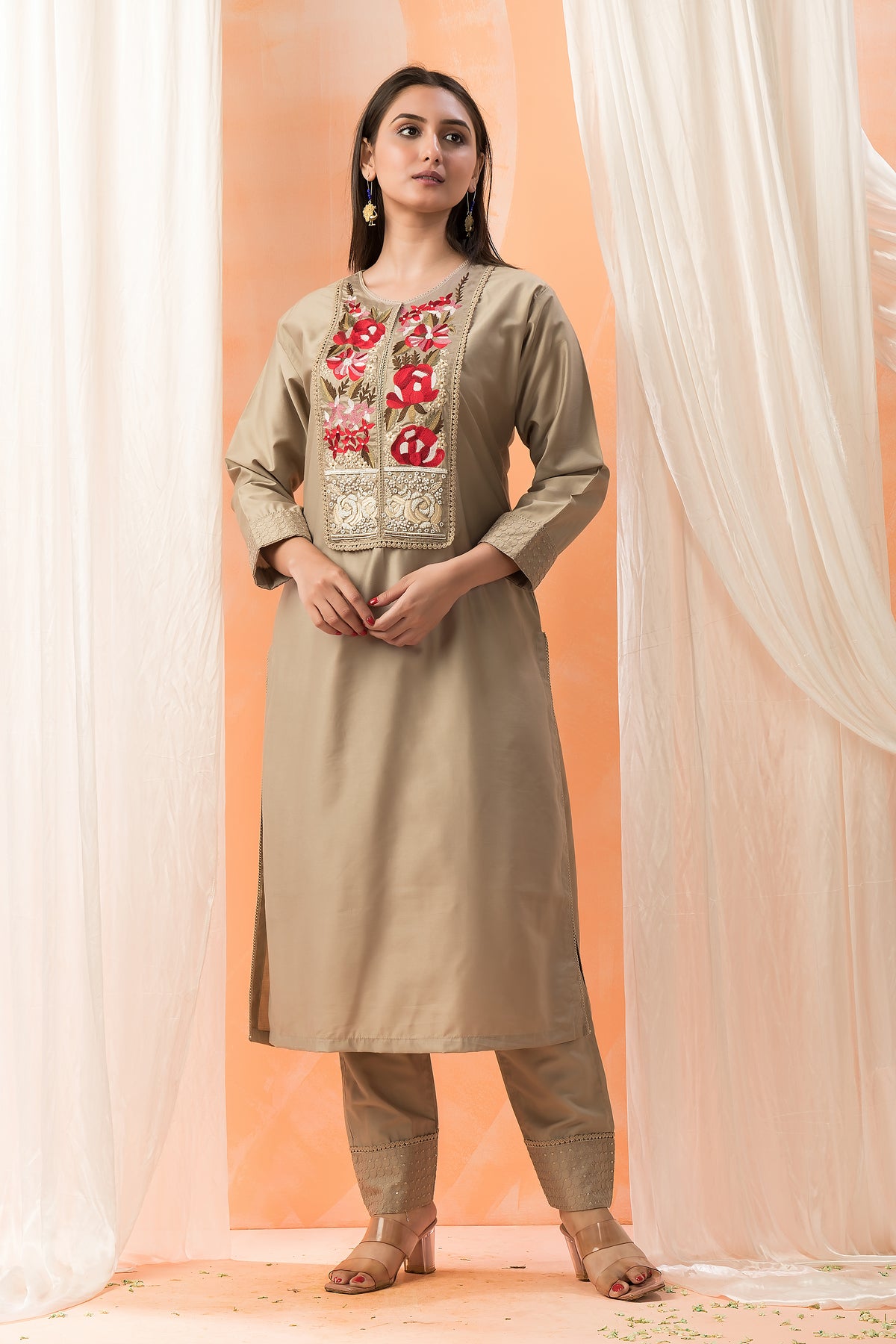 Embroidered Silk Kurta-PantSet