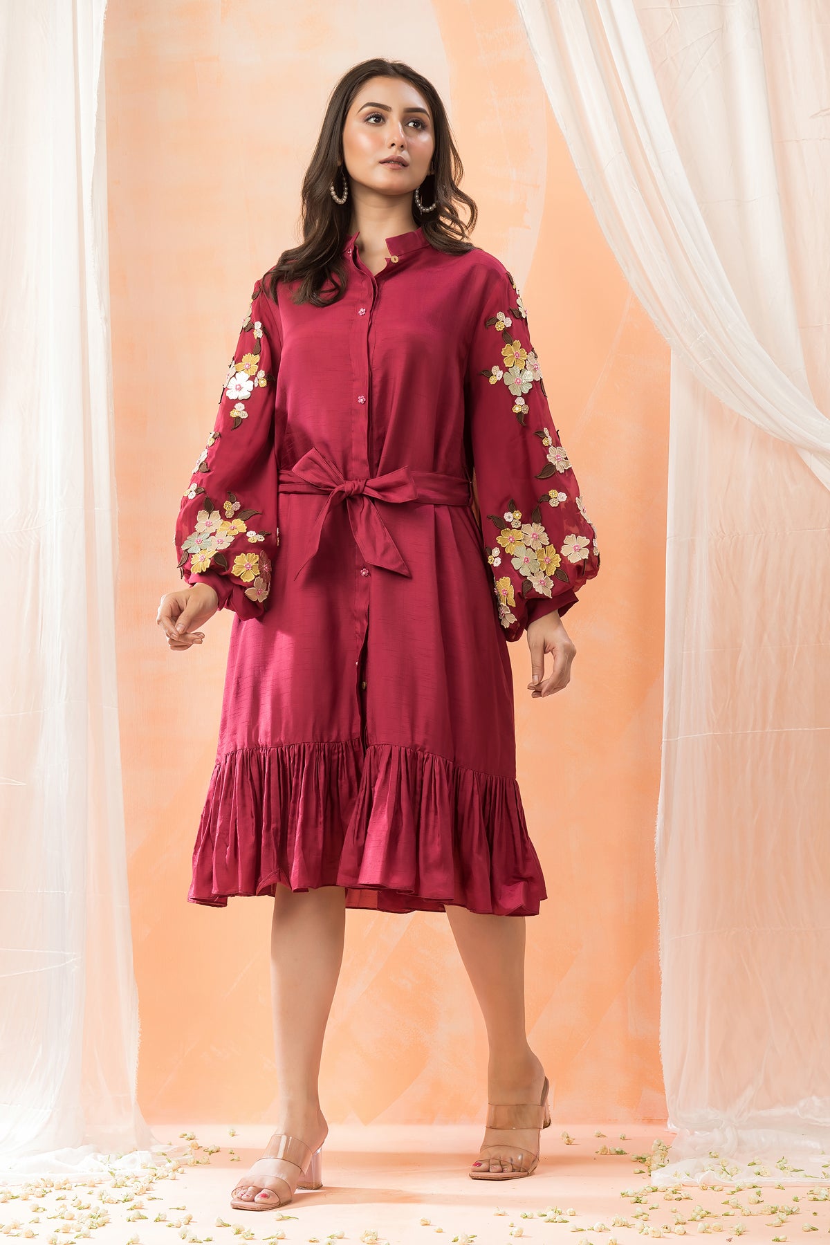 Sacred Suta Designer Dress with Hand Embroidered Puffed Sleeves