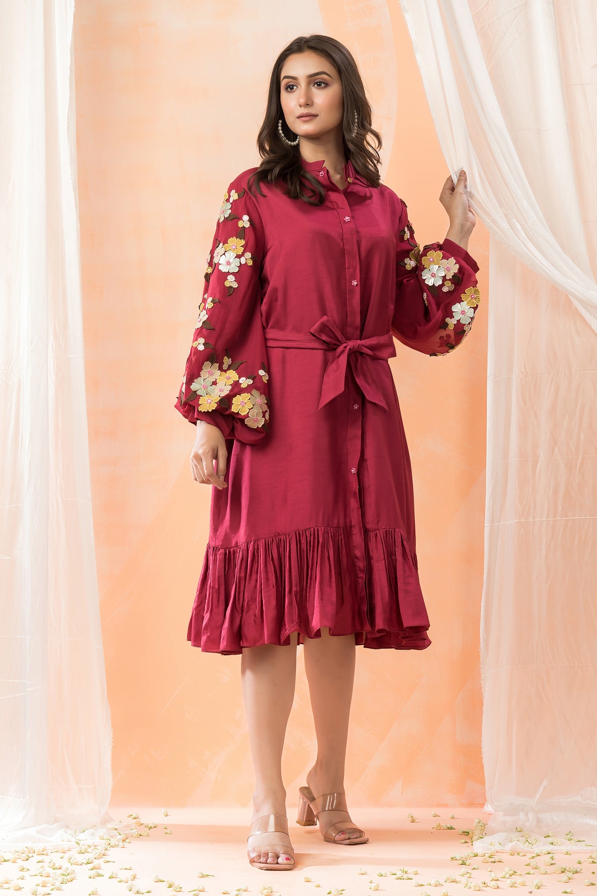 Sacred Suta Designer Dress with Hand Embroidered Puffed Sleeves