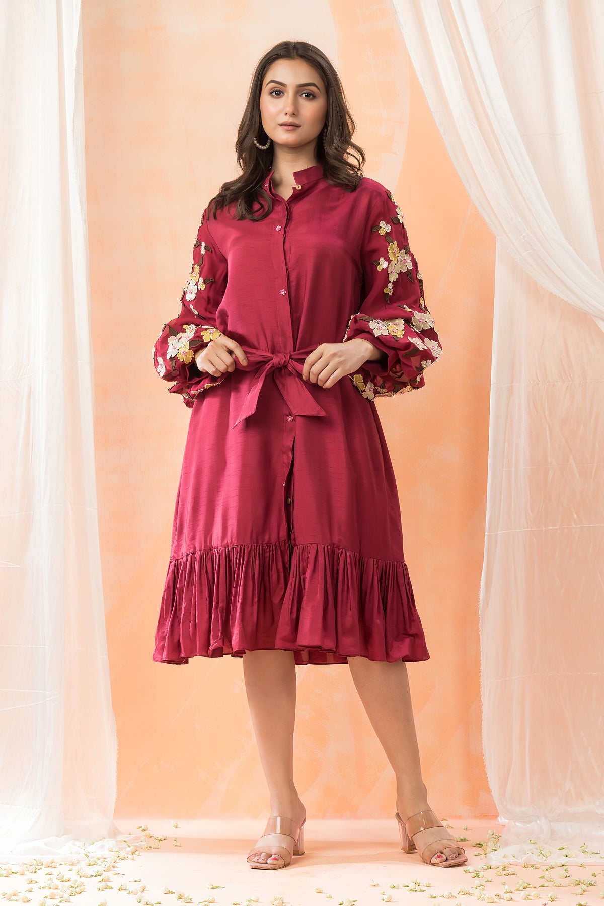 Sacred Suta Designer Dress with Hand Embroidered Puffed Sleeves