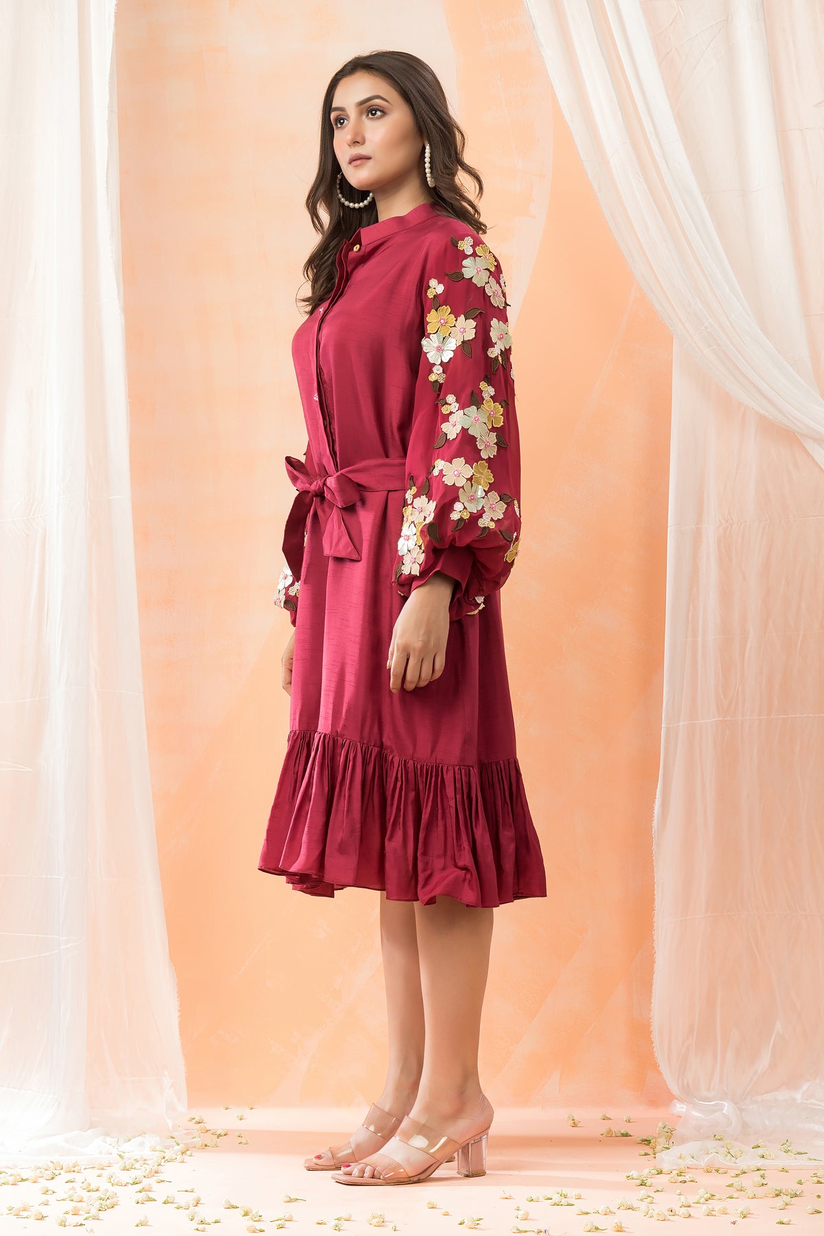 Sacred Suta Designer Dress with Hand Embroidered Puffed Sleeves