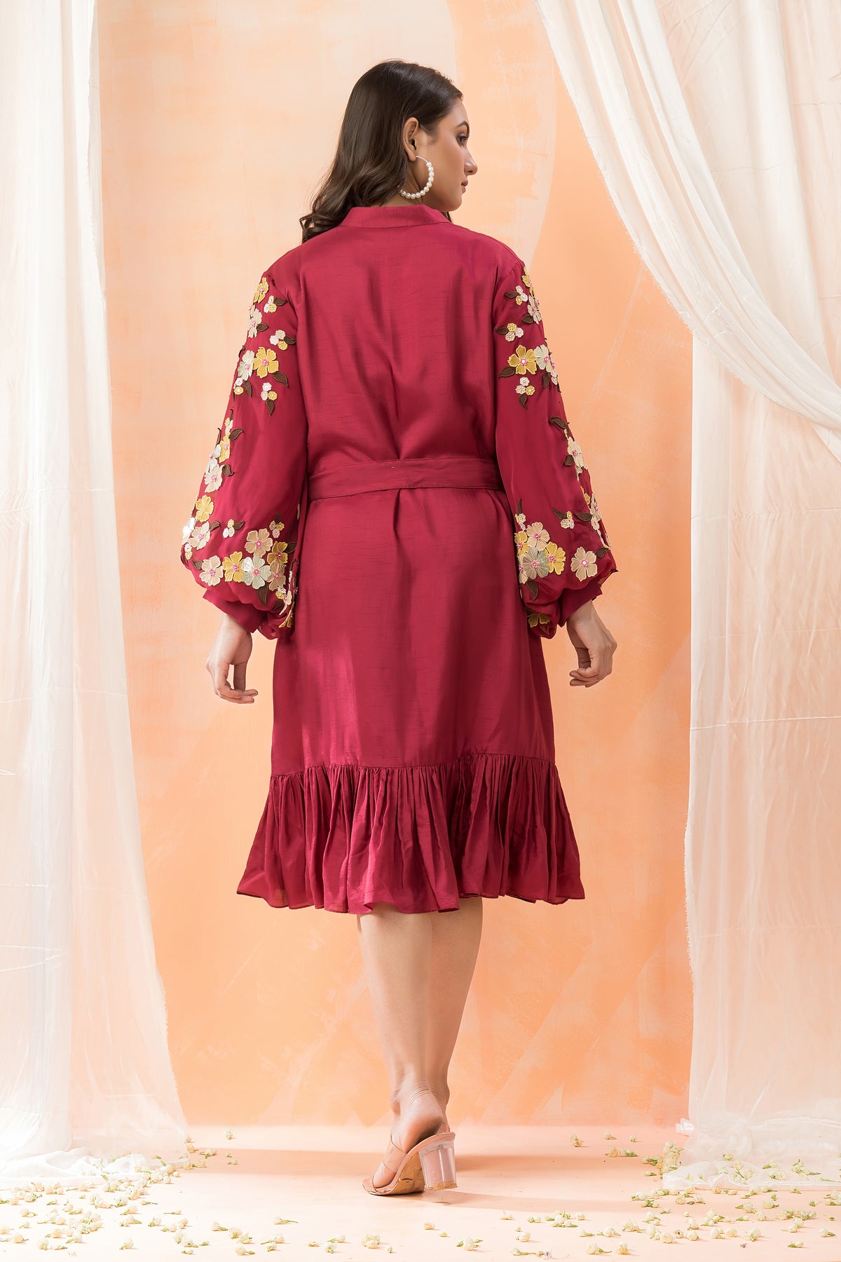 Sacred Suta Designer Dress with Hand Embroidered Puffed Sleeves