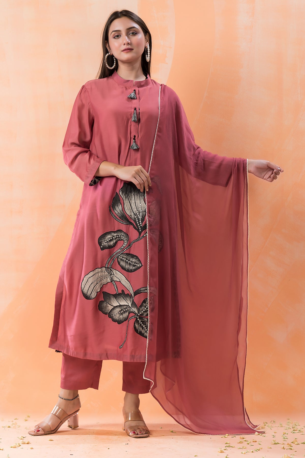 Hand Painted and Embroidered Kurta-Pant-Dupatta Set