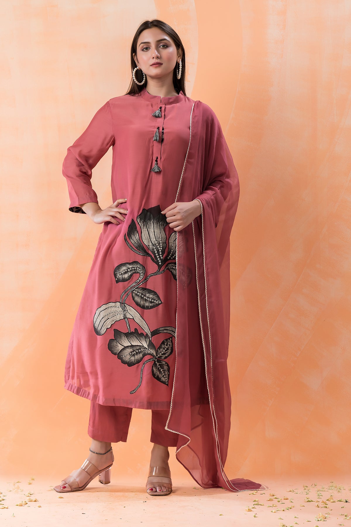 Hand Painted and Embroidered Kurta-Pant-Dupatta Set