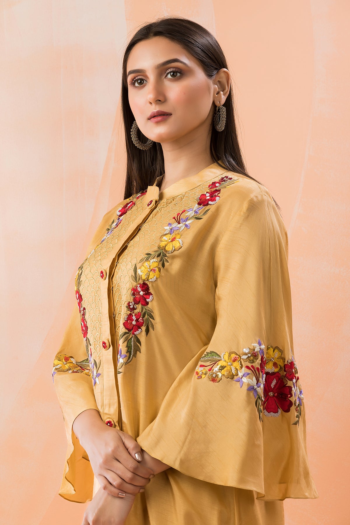 Silk Kurta Set with Heavy Yoke Embroidery