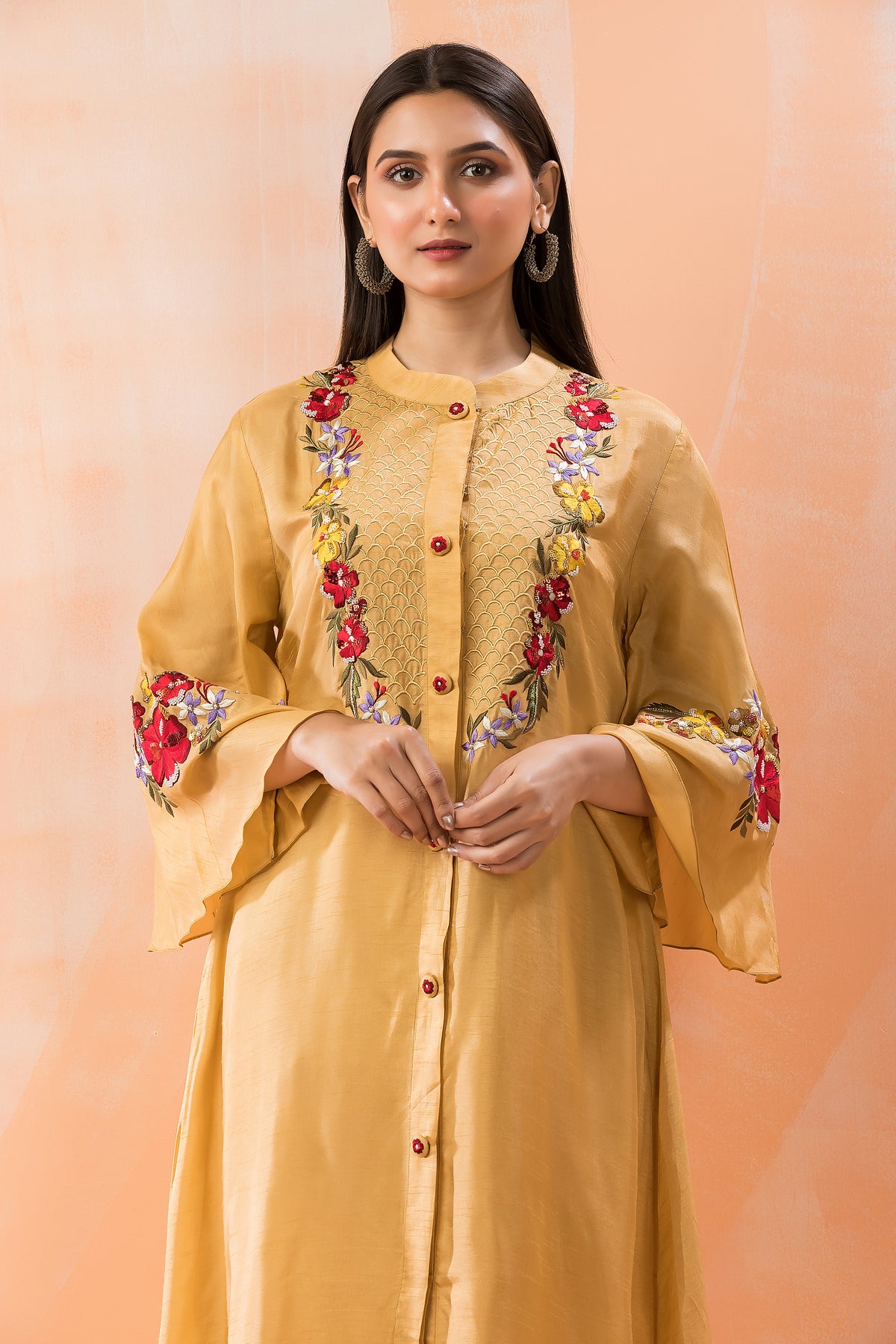 Silk Kurta Set with Heavy Yoke Embroidery