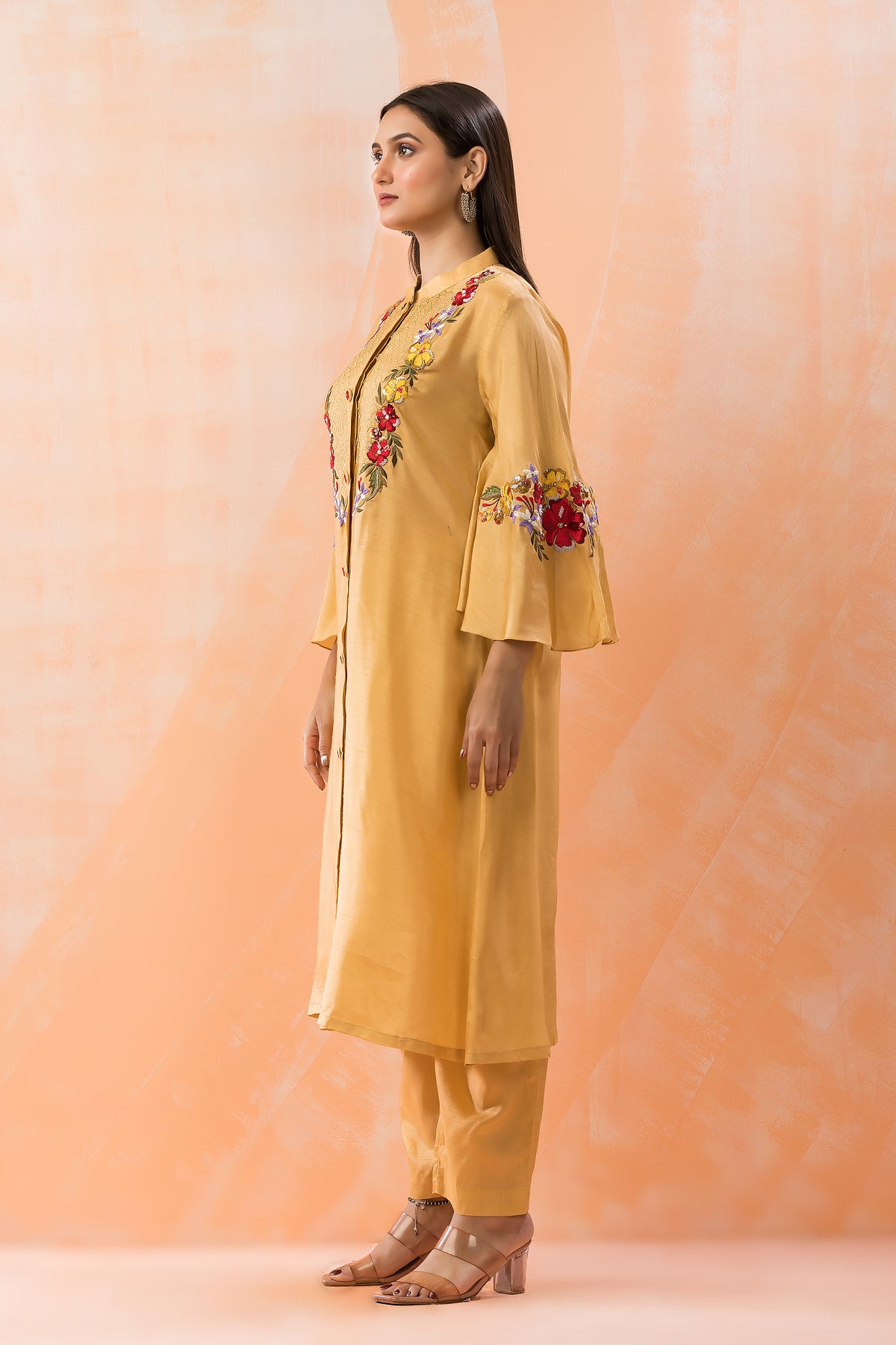 Silk Kurta Set with Heavy Yoke Embroidery