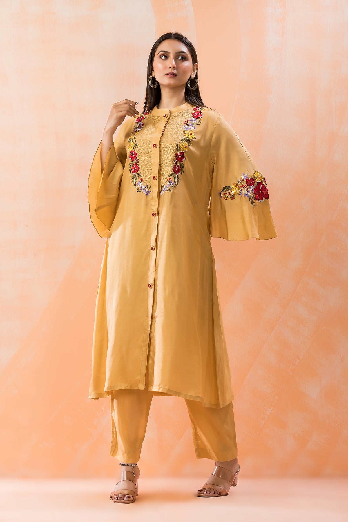 Silk Kurta Set with Heavy Yoke Embroidery