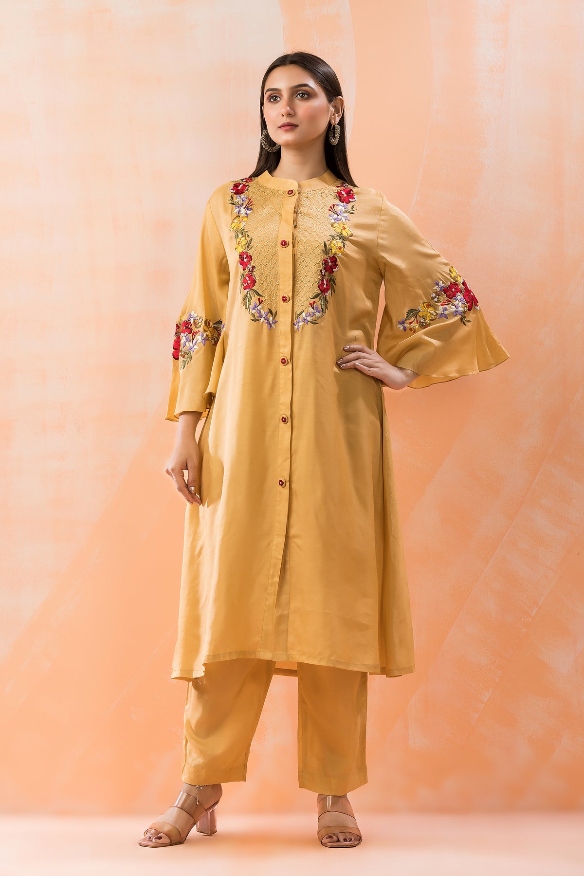 Silk Kurta Set with Heavy Yoke Embroidery