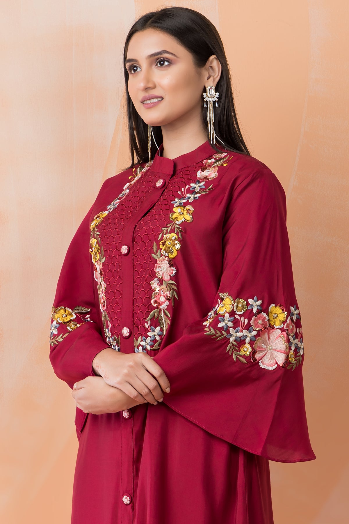 Silk Kurta Set with Heavy Yoke Embroidery