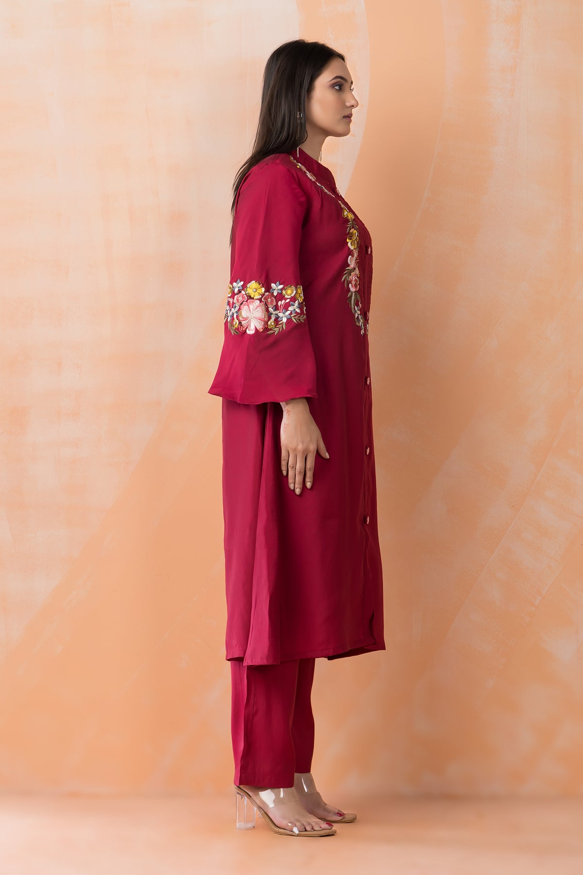 Silk Kurta Set with Heavy Yoke Embroidery