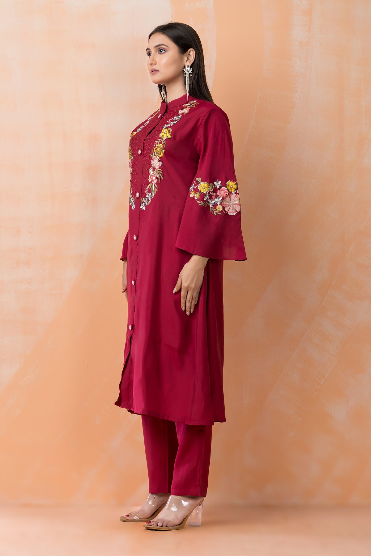 Silk Kurta Set with Heavy Yoke Embroidery