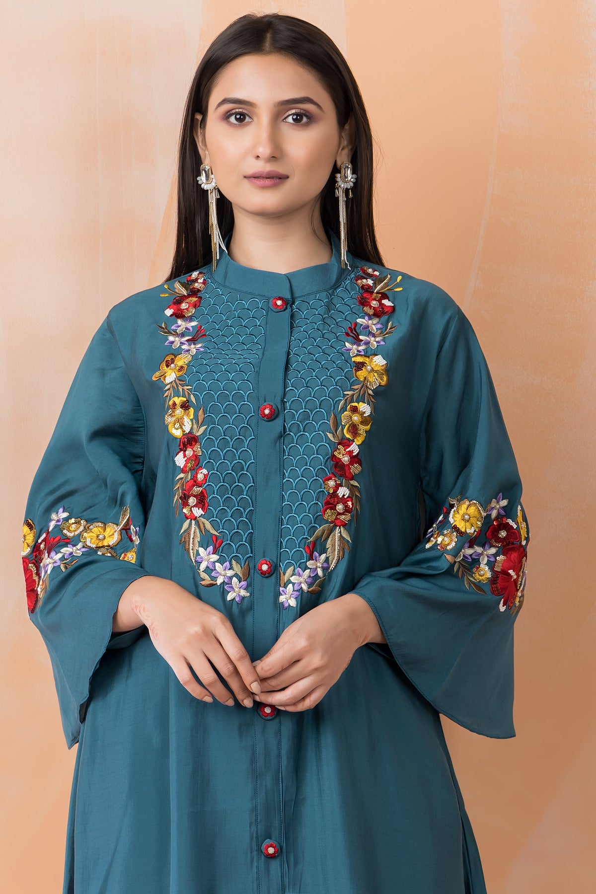 Silk Kurta Set with Heavy Yoke Embroidery