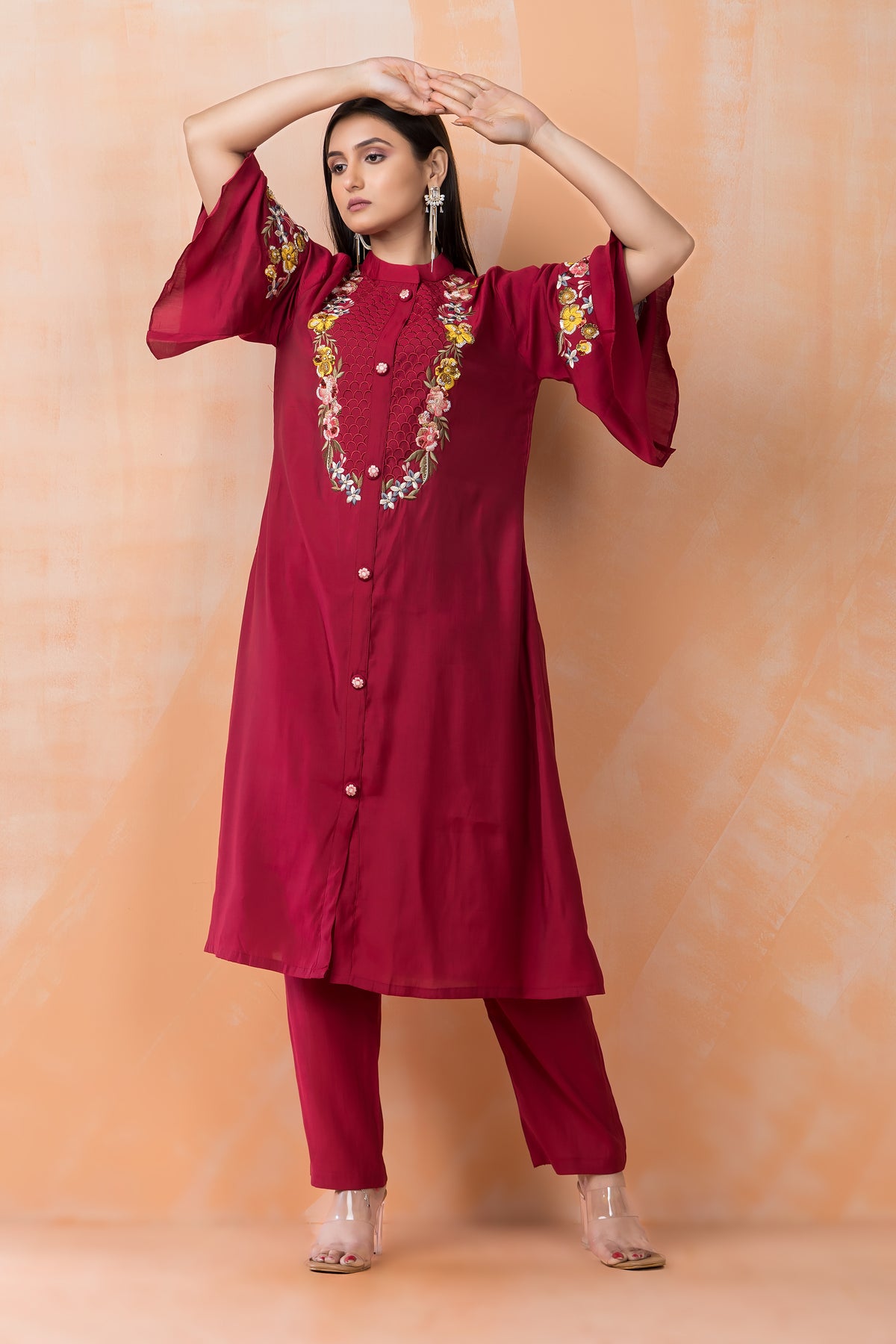 Silk Kurta Set with Heavy Yoke Embroidery