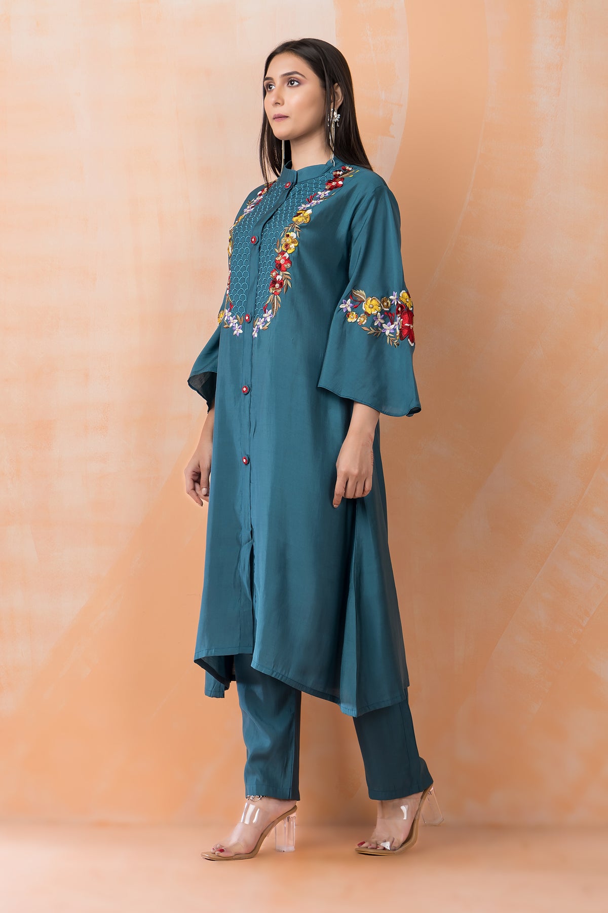 Silk Kurta Set with Heavy Yoke Embroidery