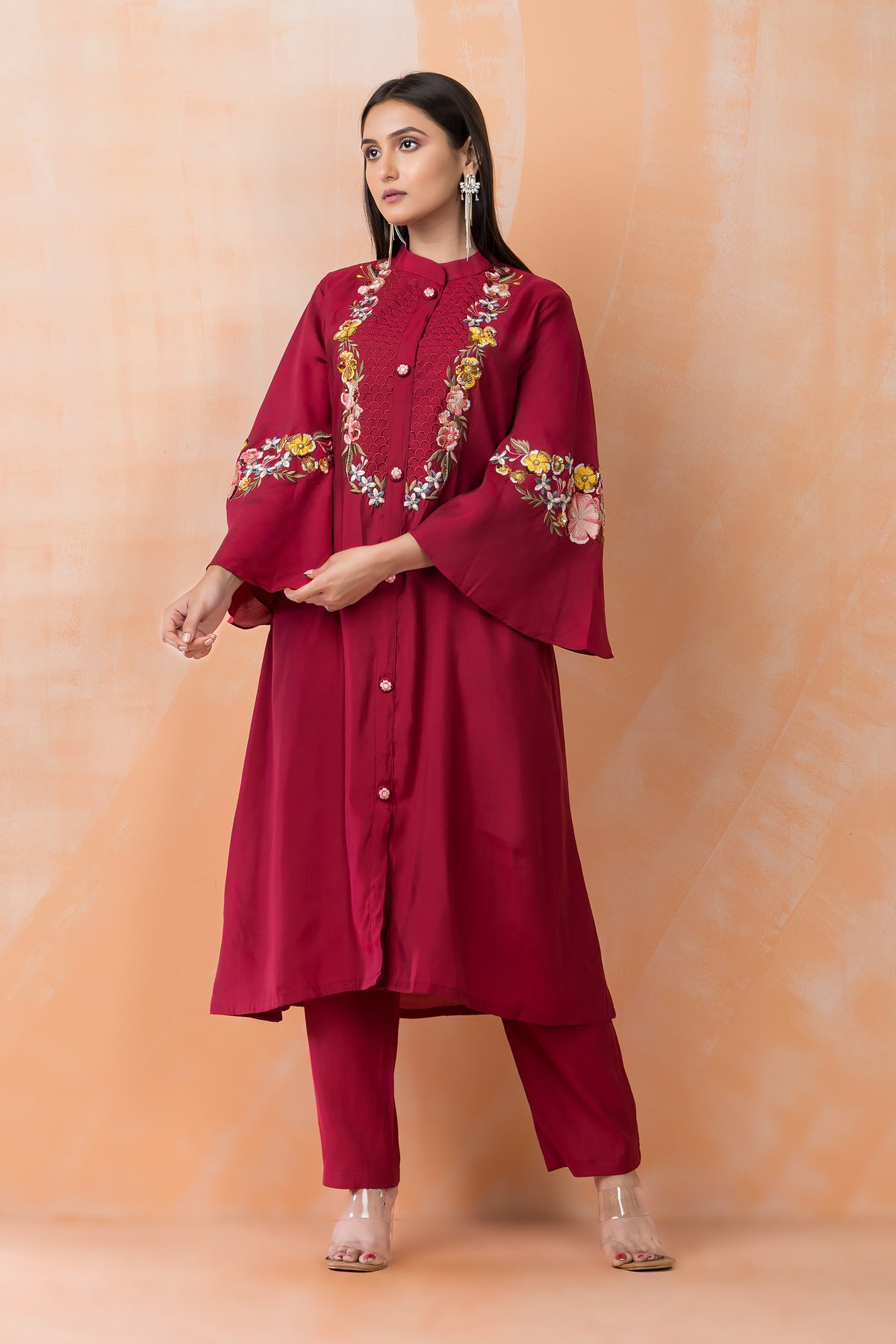 Silk Kurta Set with Heavy Yoke Embroidery