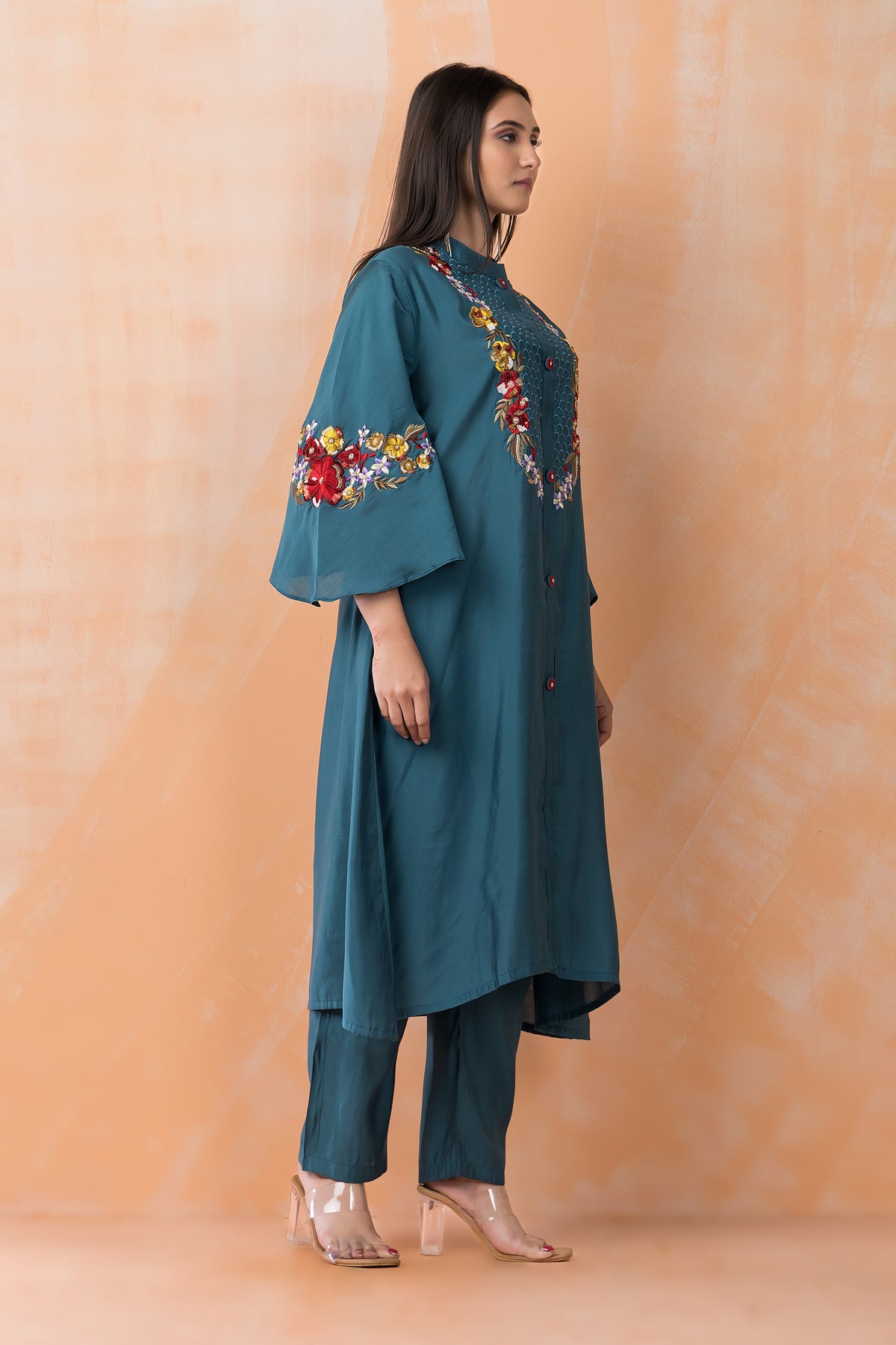 Silk Kurta Set with Heavy Yoke Embroidery