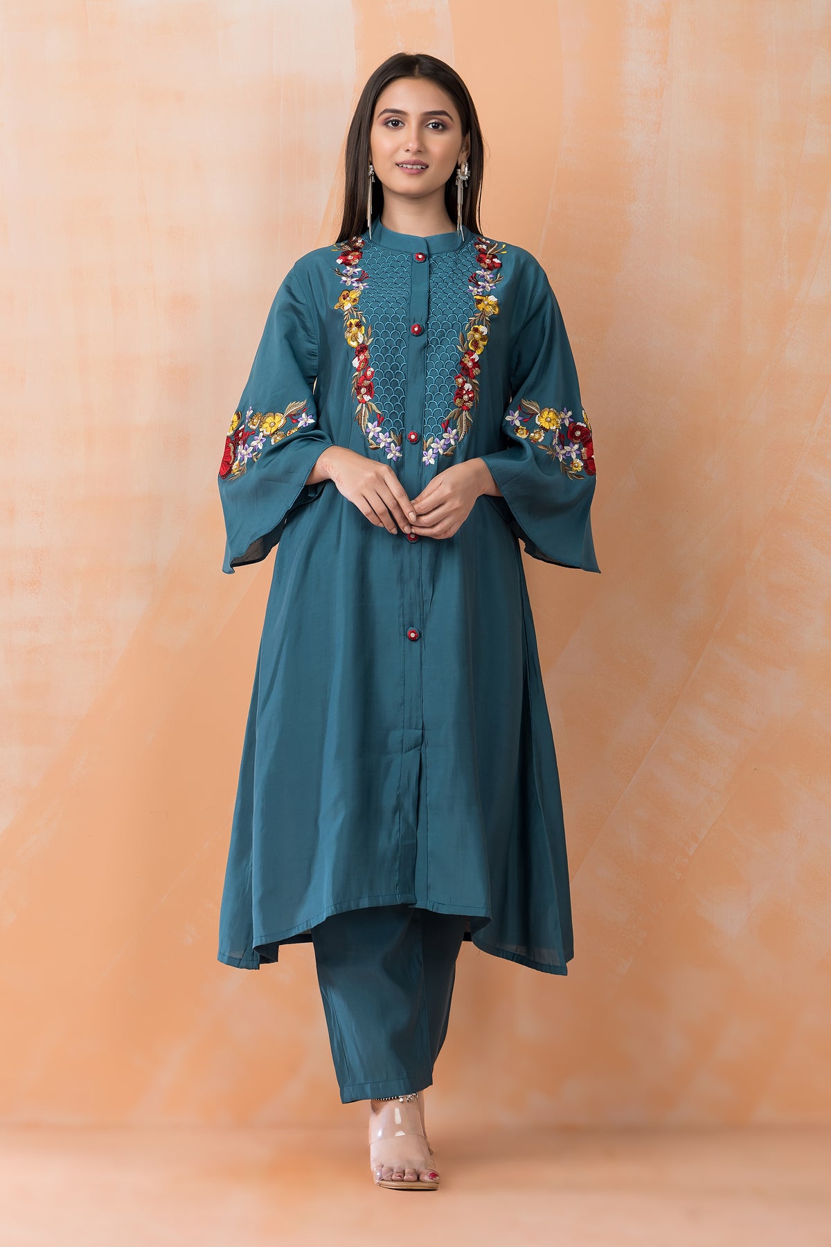 Silk Kurta Set with Heavy Yoke Embroidery