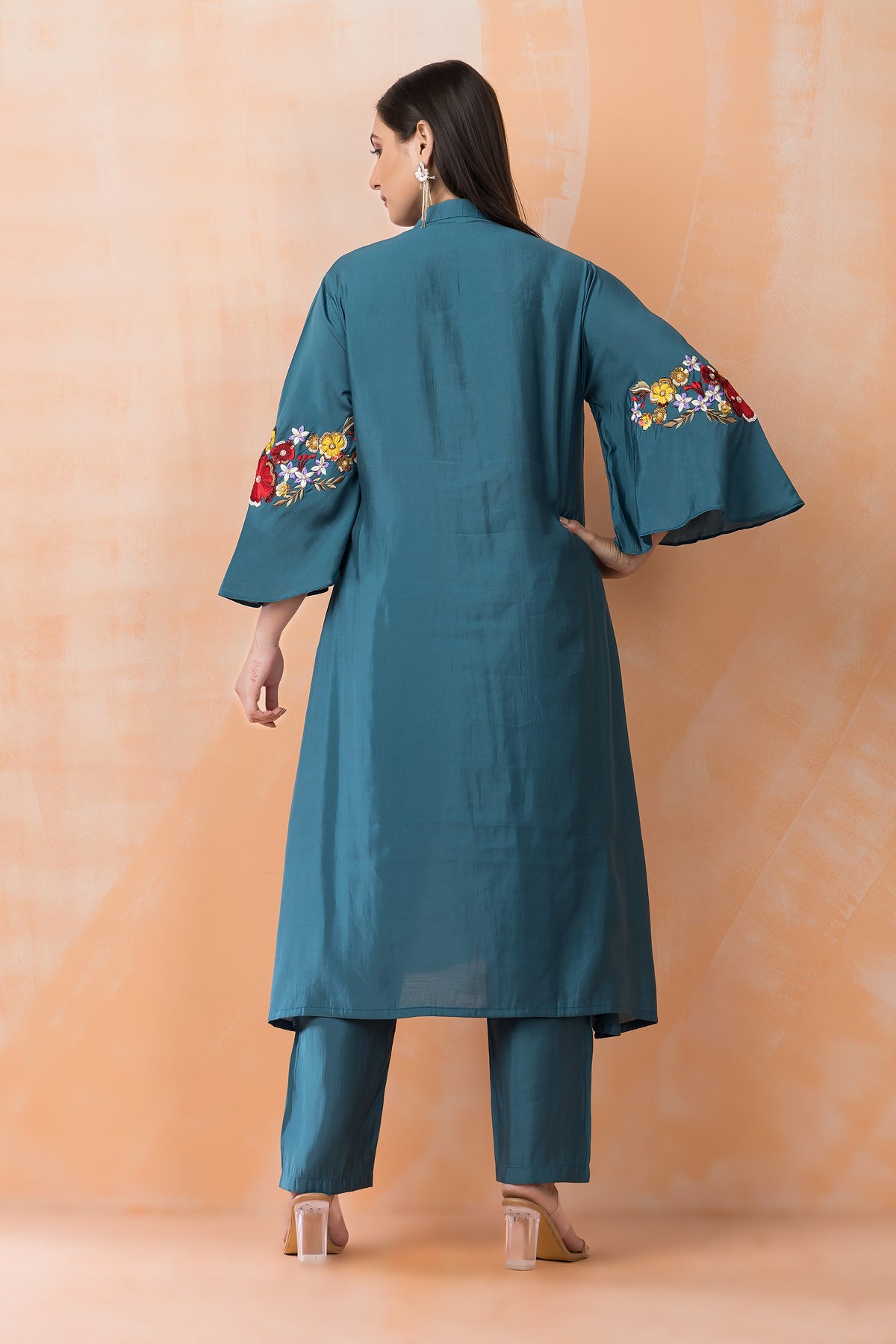 Silk Kurta Set with Heavy Yoke Embroidery