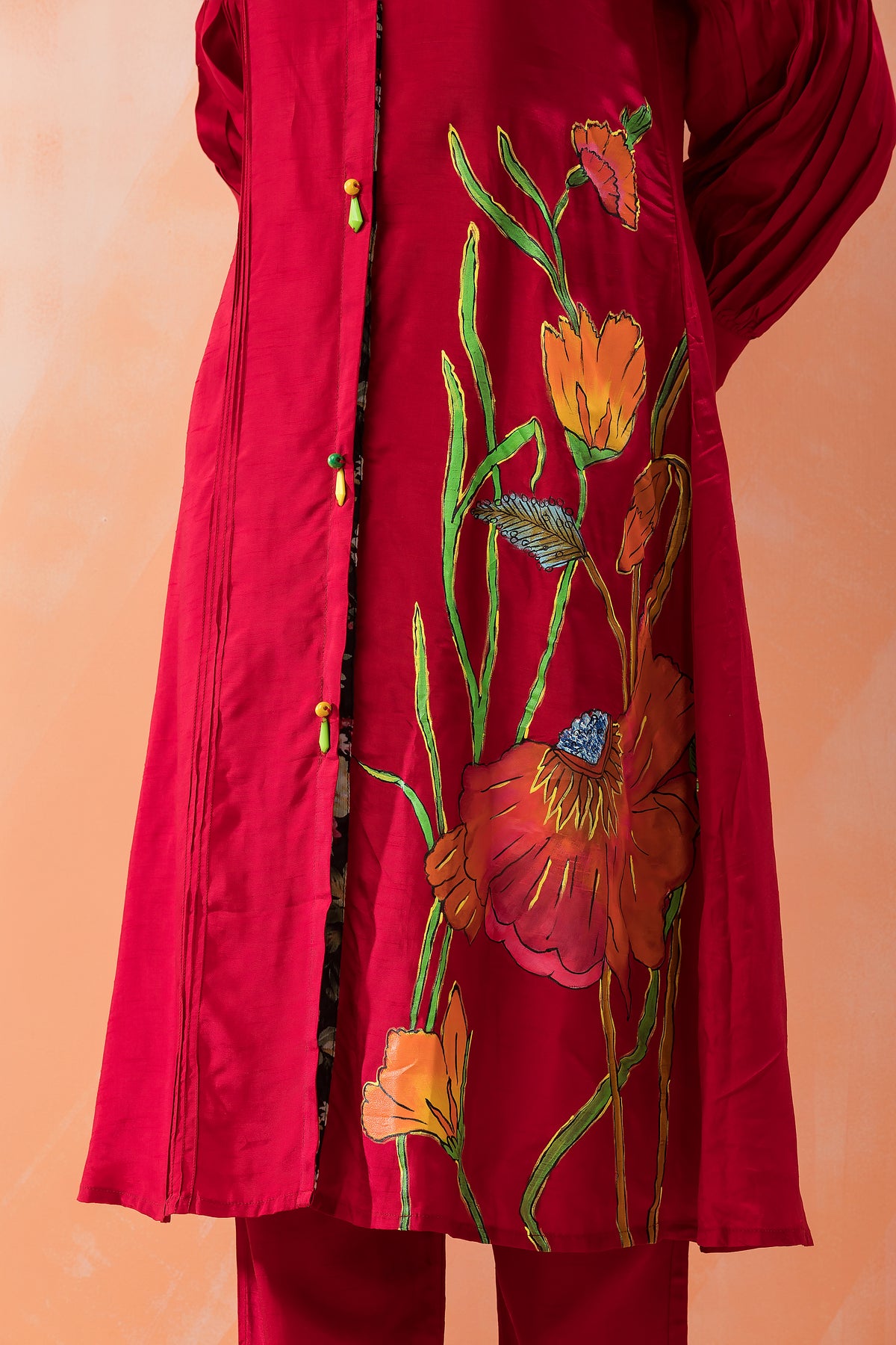 Hand Painted Silk Kurti-Pant Set