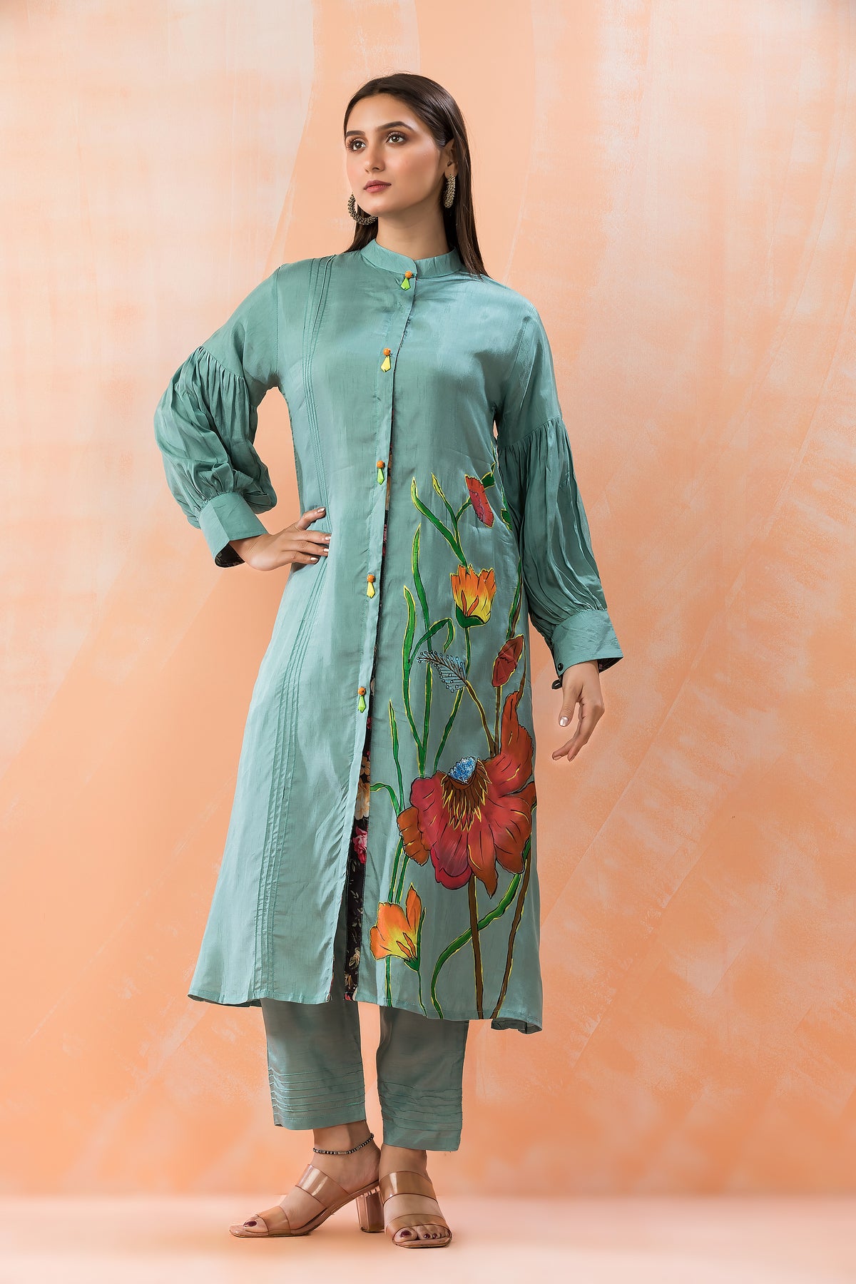 Hand Painted Silk Kurti-Pant Set