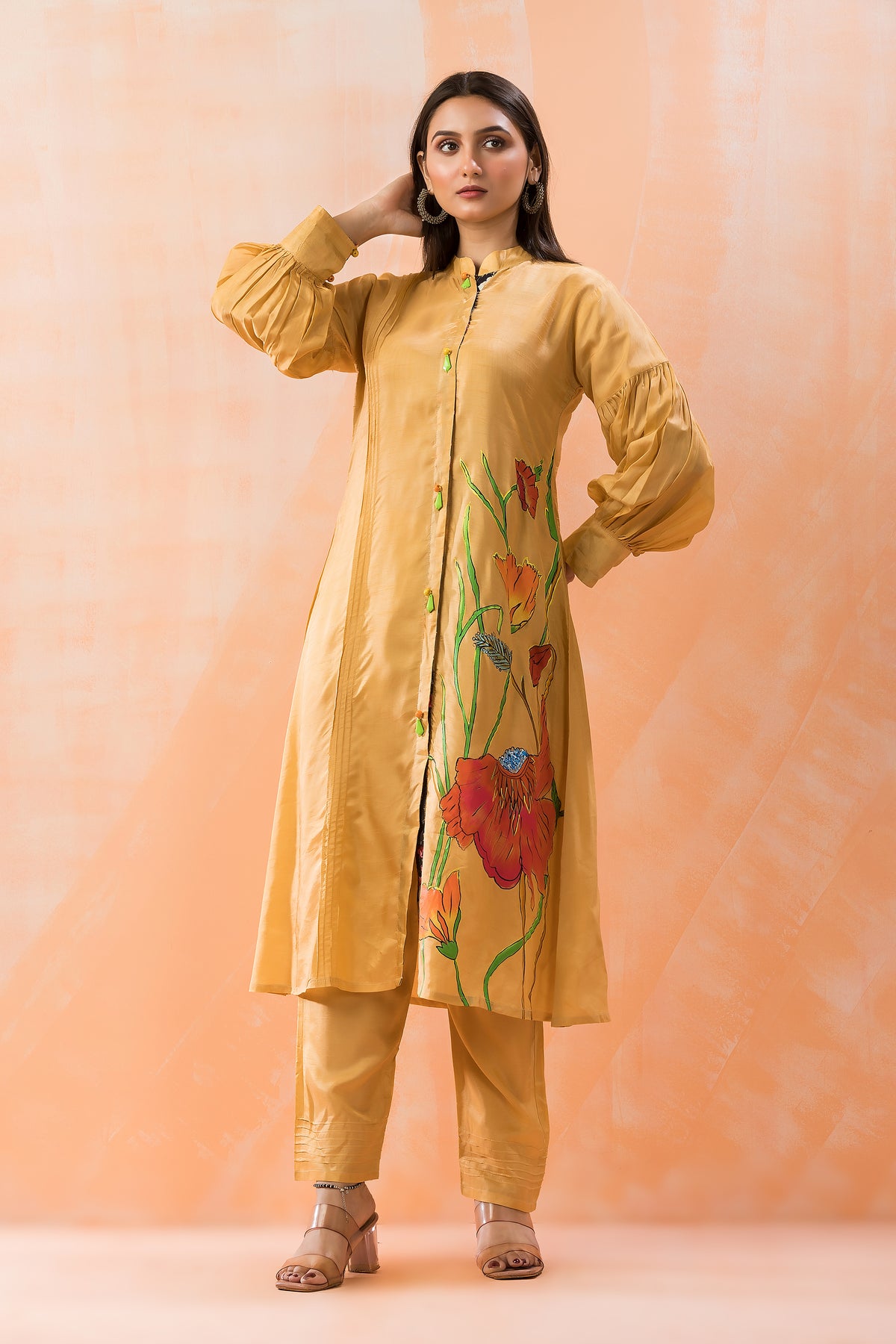 Hand Painted Silk Kurti-Pant Set