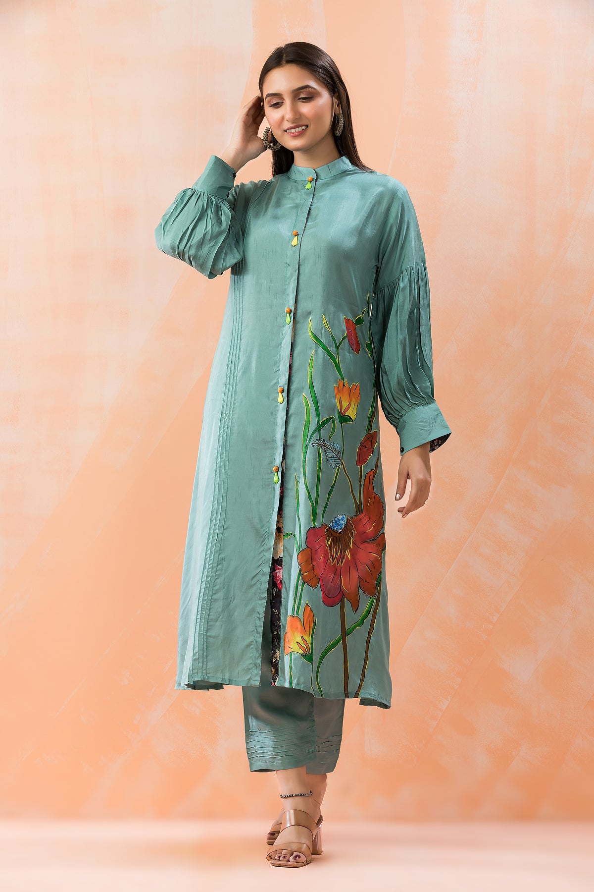 Hand Painted Silk Kurti-Pant Set