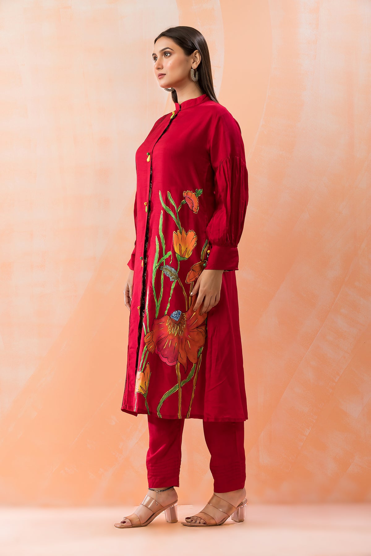 Hand Painted Silk Kurti-Pant Set