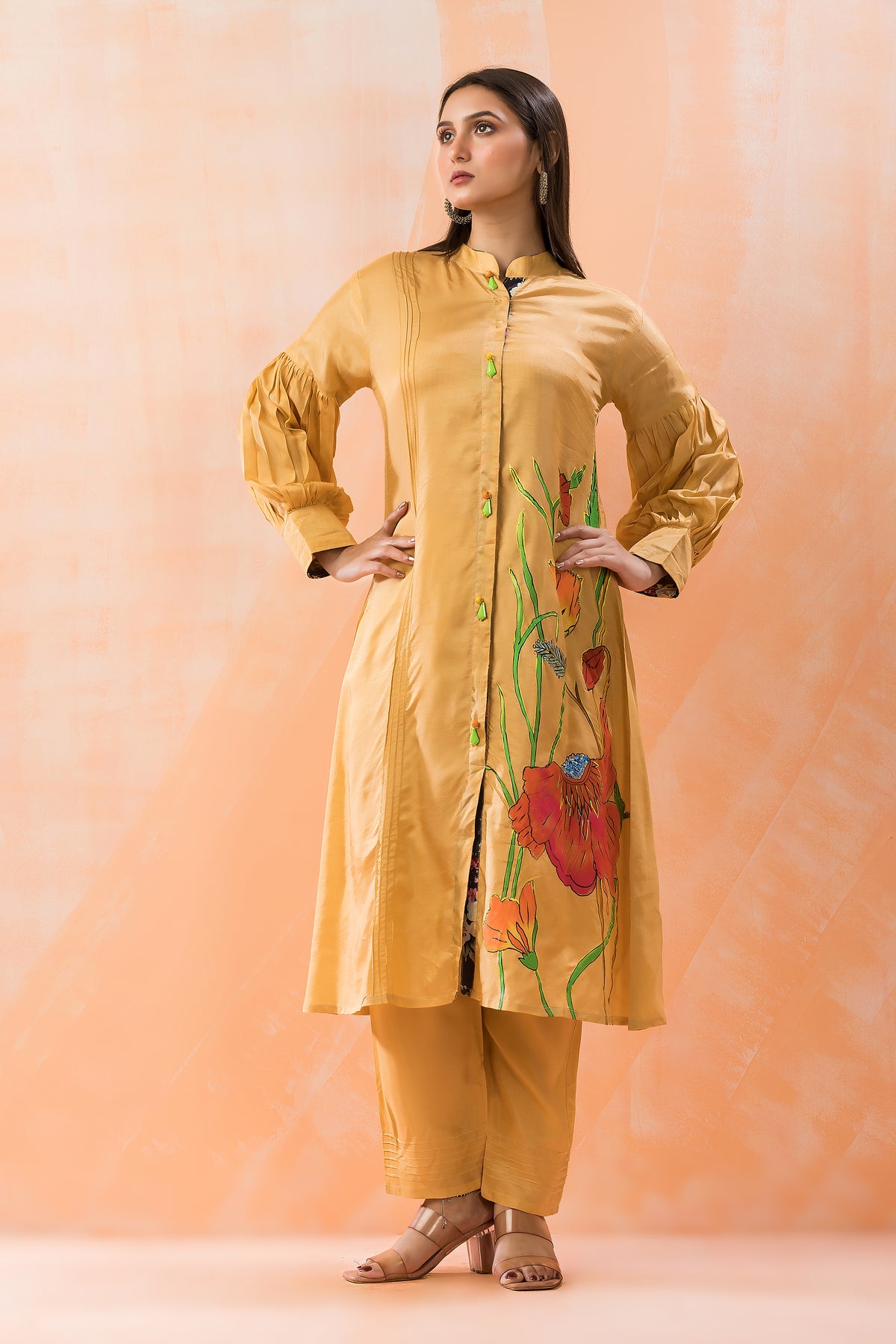 Hand Painted Silk Kurti-Pant Set